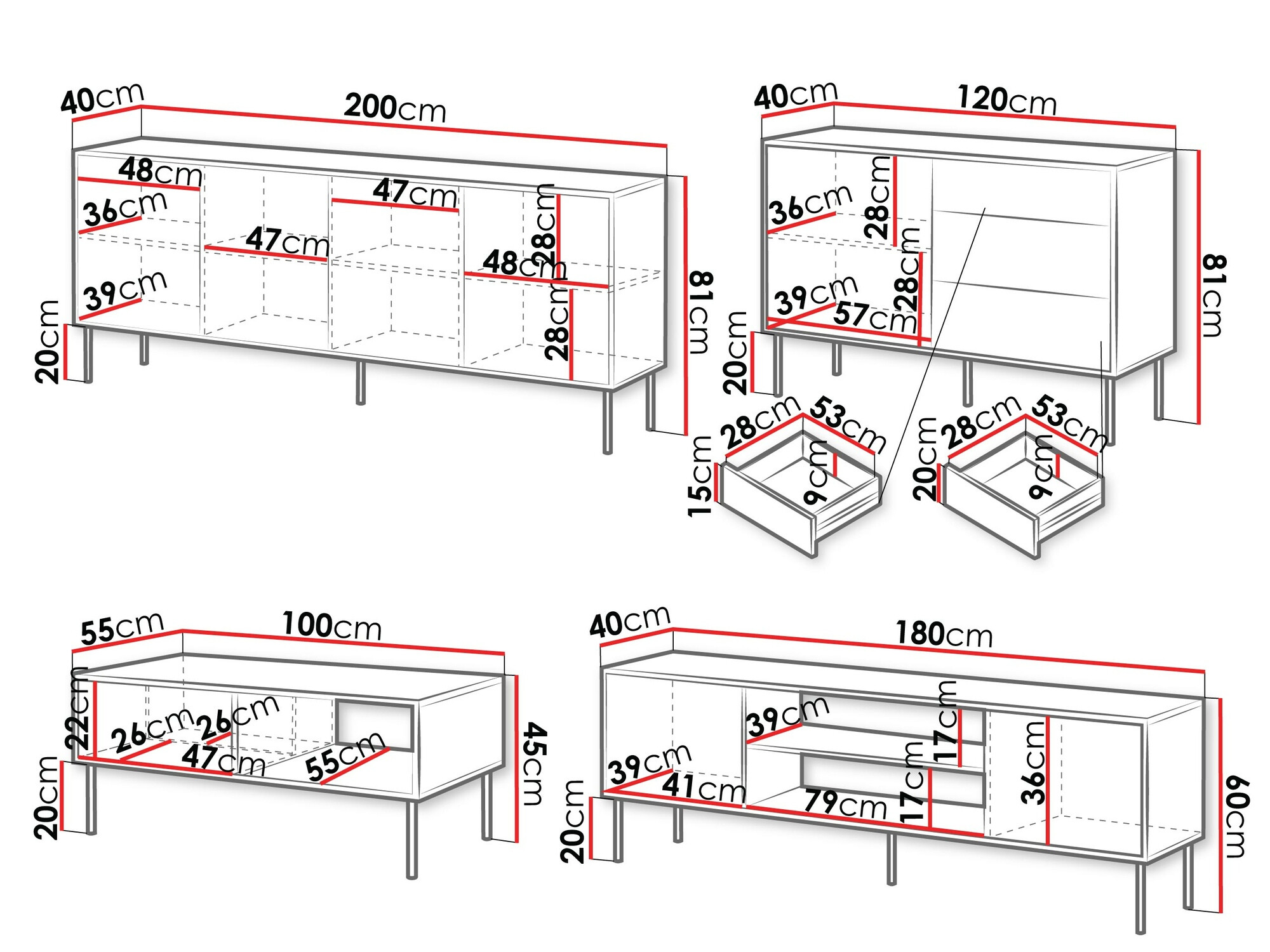 Stuemøbelsæt Flosoru 110 (Valnød + Sort)