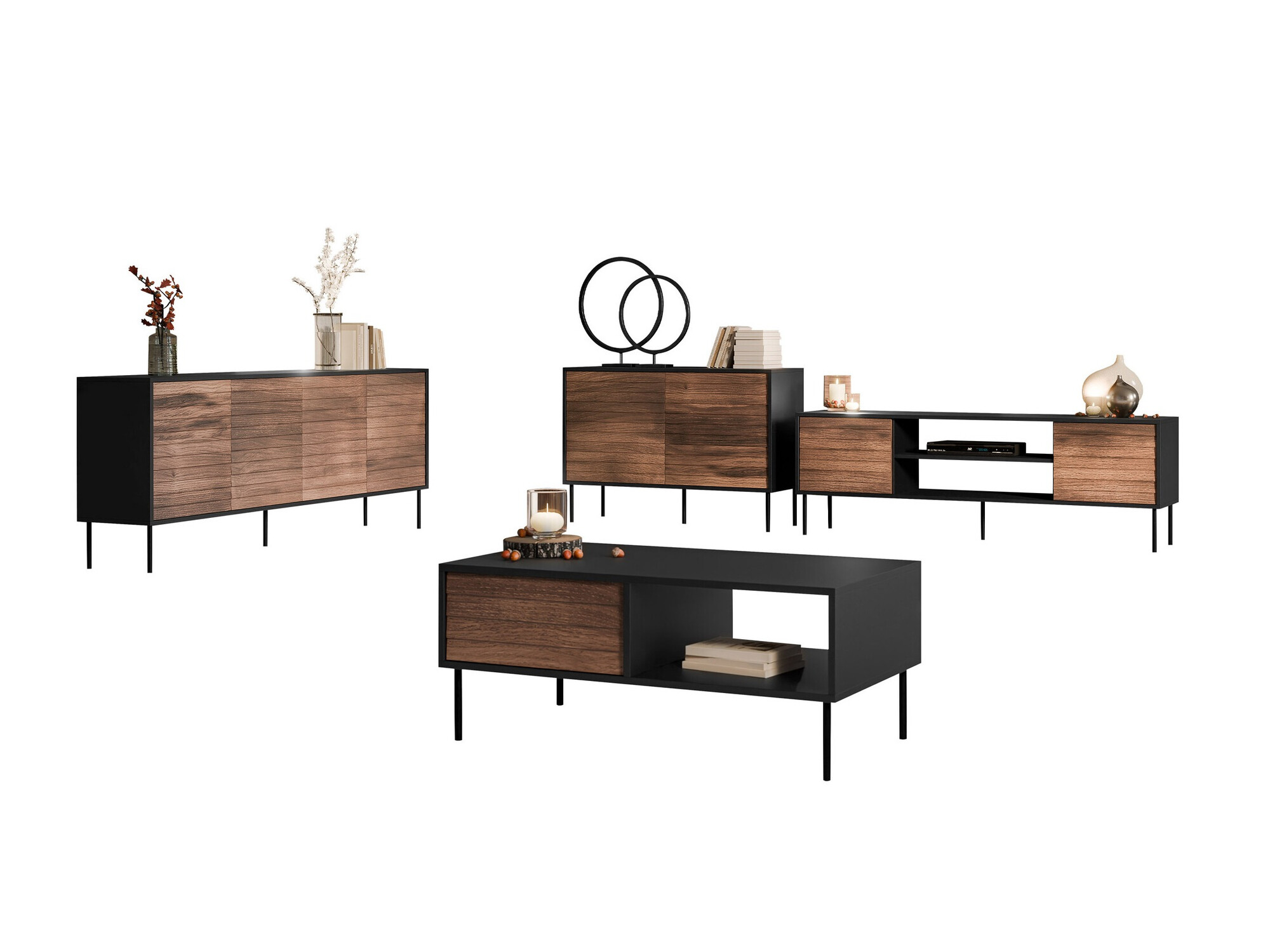 Stuemøblersæt Flosoru 110 (Valnød + Sort)