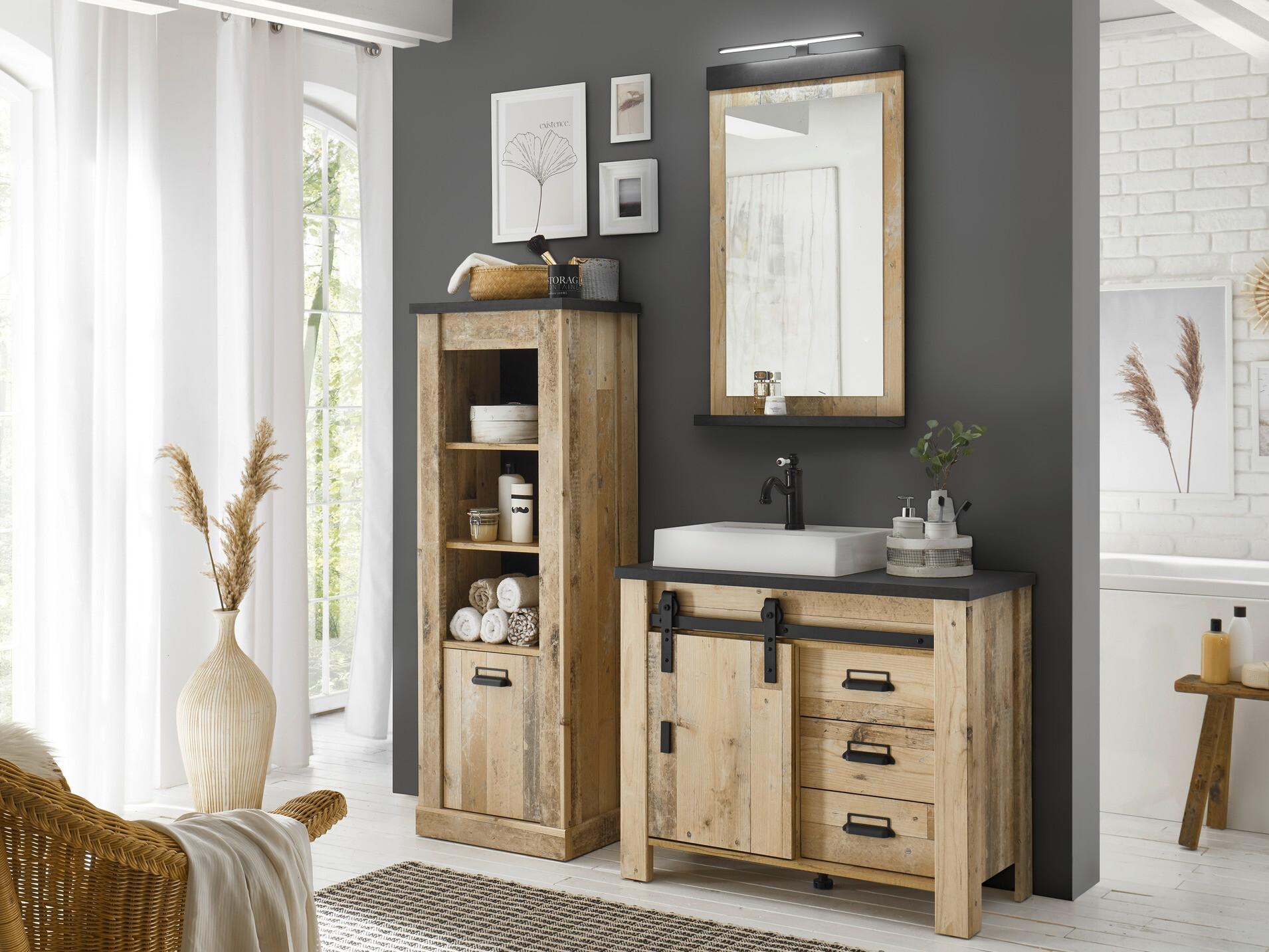 Badeværelse spejl Cirtale 135 (Modnet træ + Antracit)