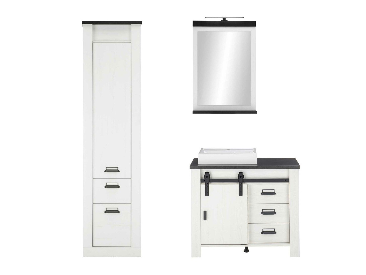 Badeværelsessæt Cirtale 136 (Bleget fyrretræ + Antracit)