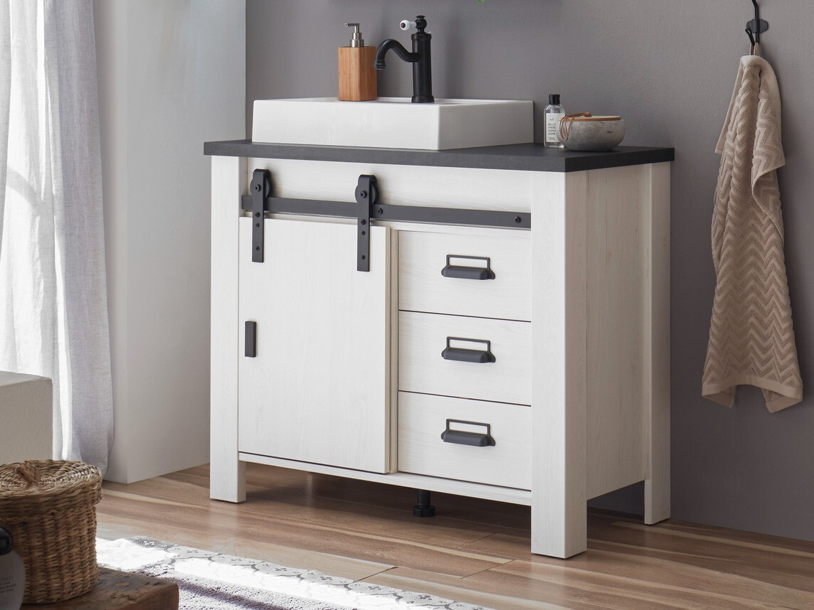 Stående badeværelseskab til håndvask Cirtale 133 (Bleget fyrretræ + Antracit)