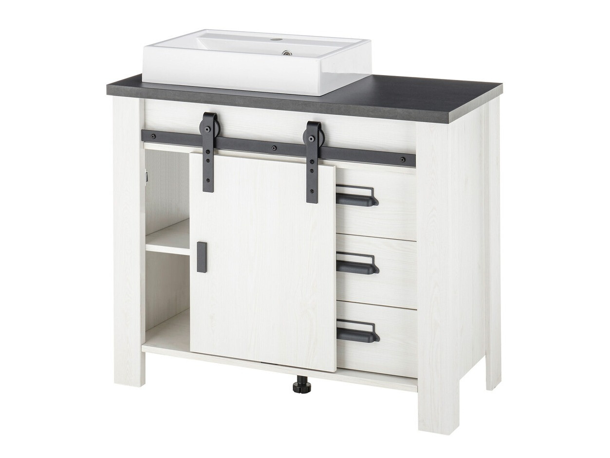 Stående badeværelseskab til håndvask Cirtale 133 (Bleget fyrretræ + Antracit)