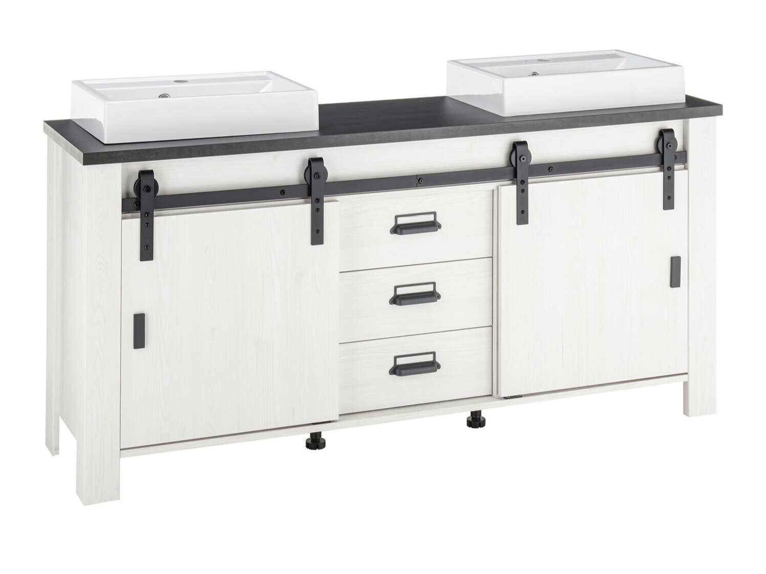 Stående badeværelseskab til håndvask Cirtale 134 (Bleget fyrretræ + Antracit)