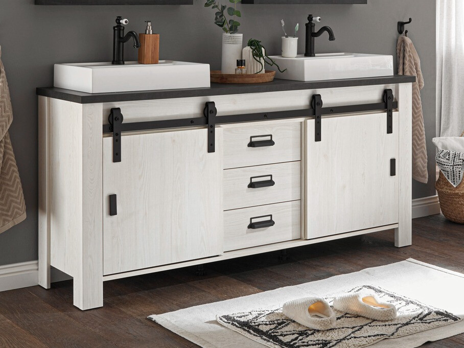 Stående badeværelseskab til håndvask Cirtale 134 (Bleget fyrretræ + Antracit)