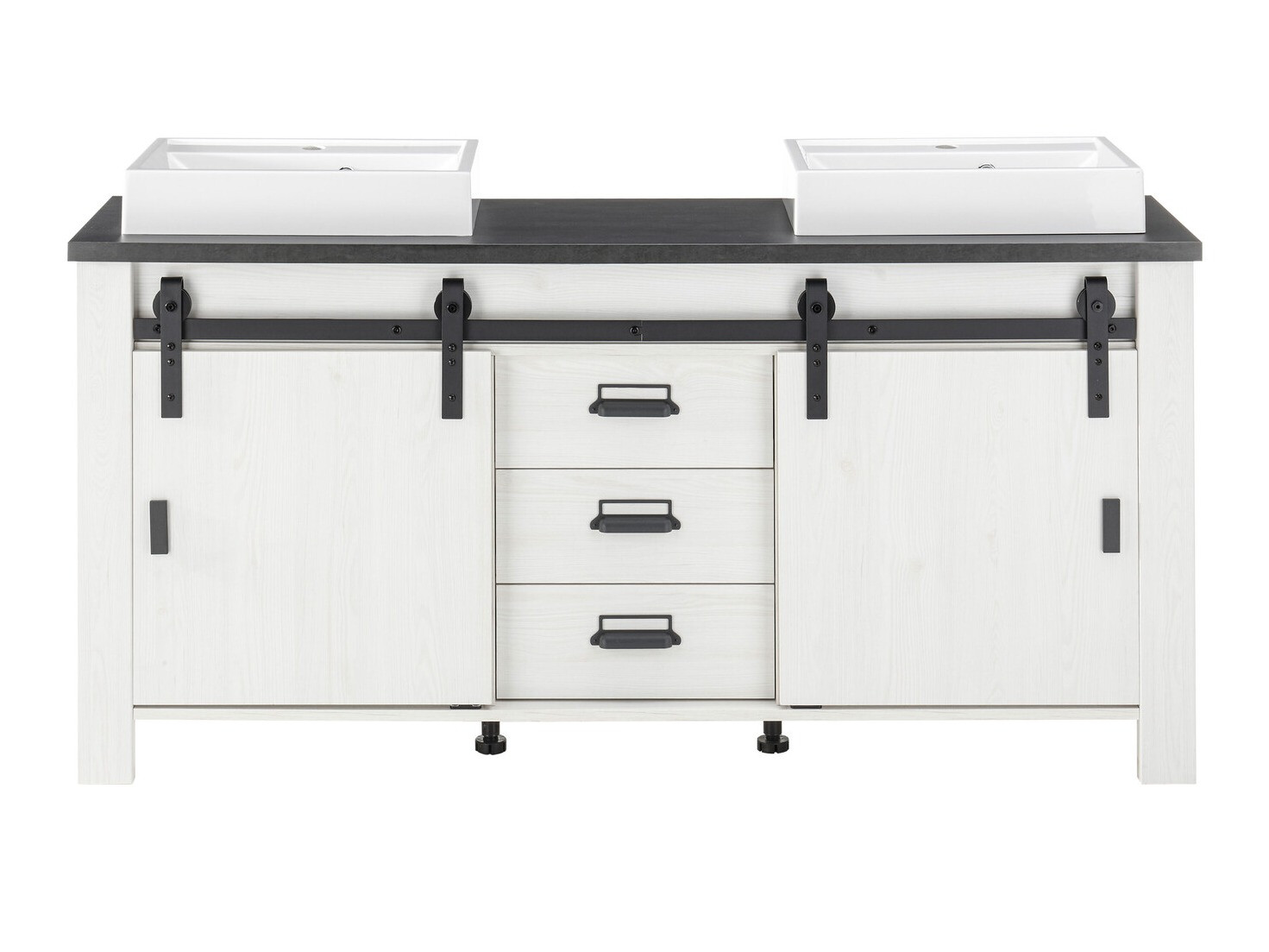 Stående badeværelseskab til håndvask Cirtale 134 (Bleget fyrretræ + Antracit)