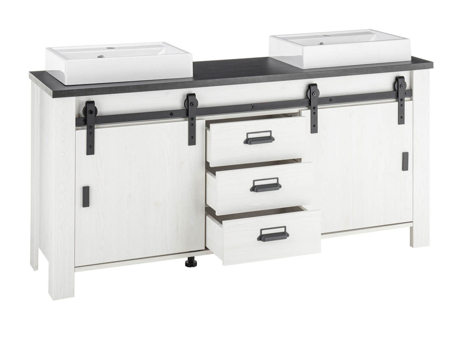 Stående badeværelseskab til håndvask Cirtale 134 (Bleget fyrretræ + Antracit)