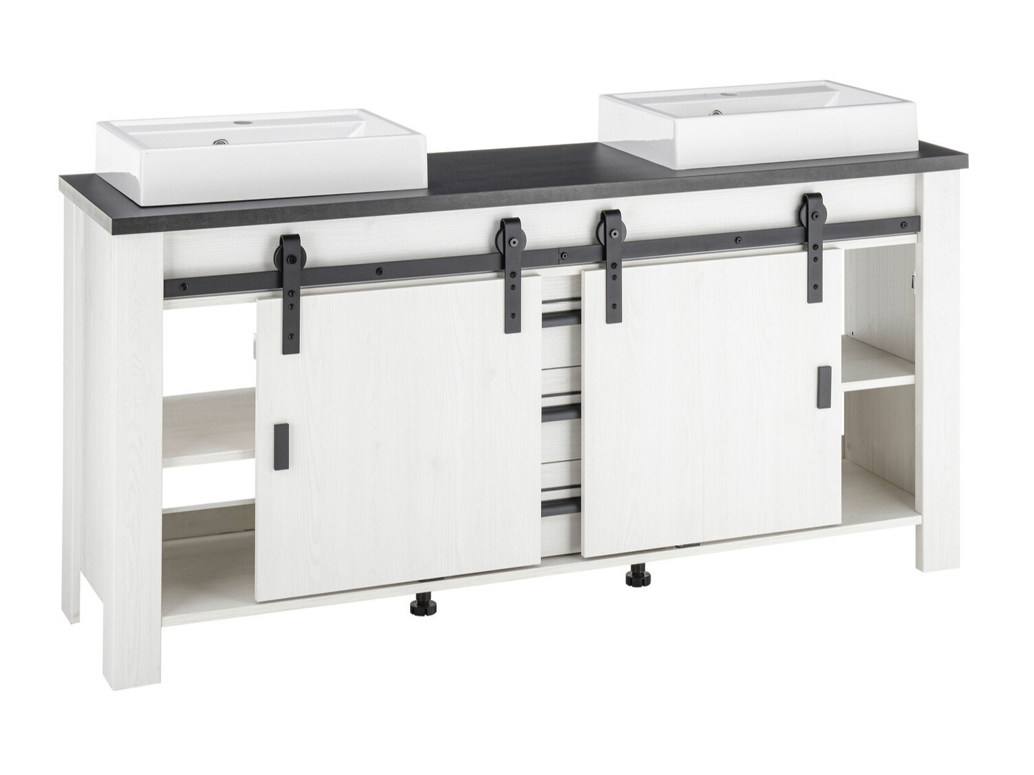 Stående badeværelseskab til håndvask Cirtale 134 (Bleget fyrretræ + Antracit)