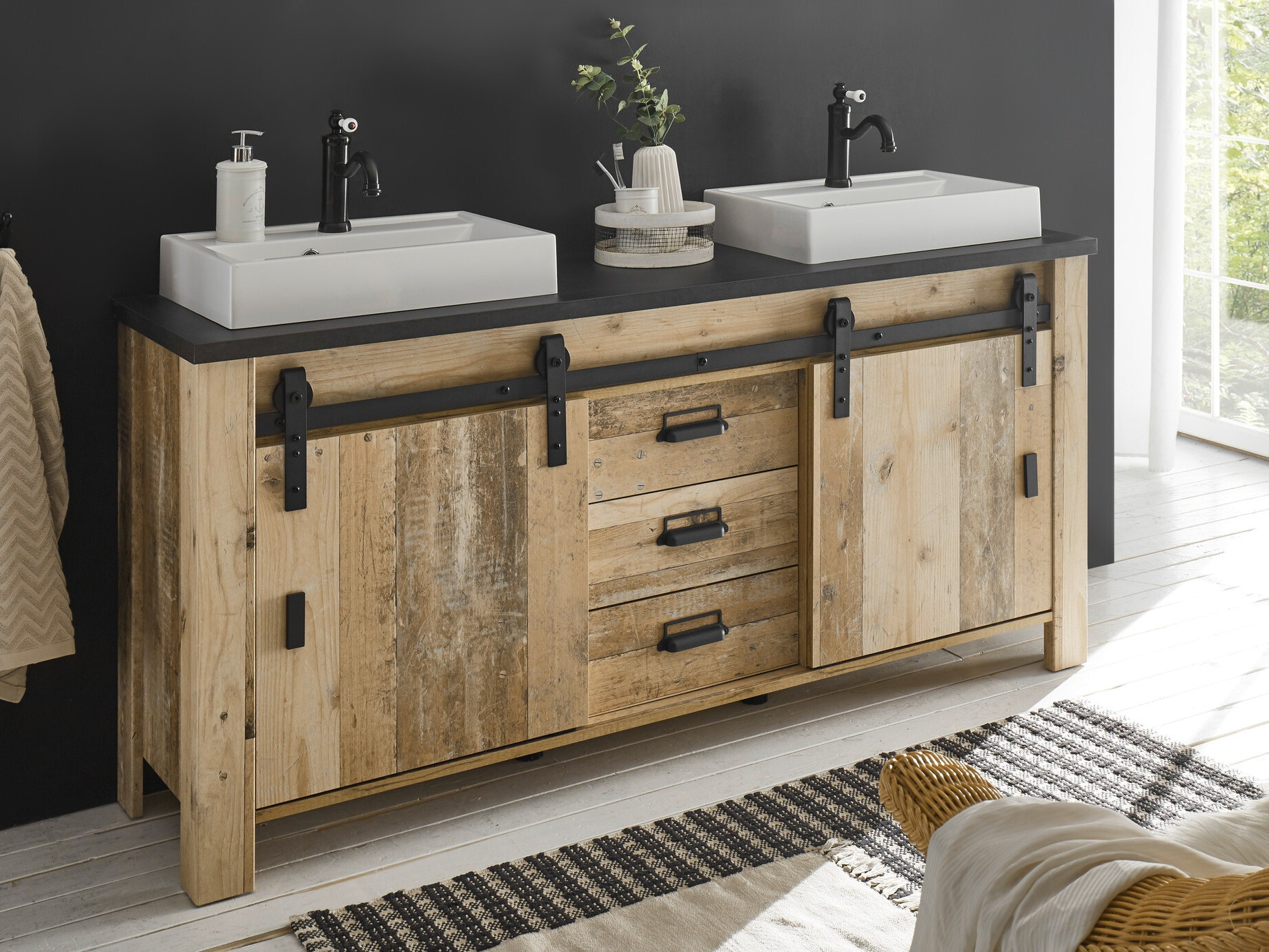 Stående badeværelseskab til håndvask Cirtale 134 (Modnet træ + Antracit)