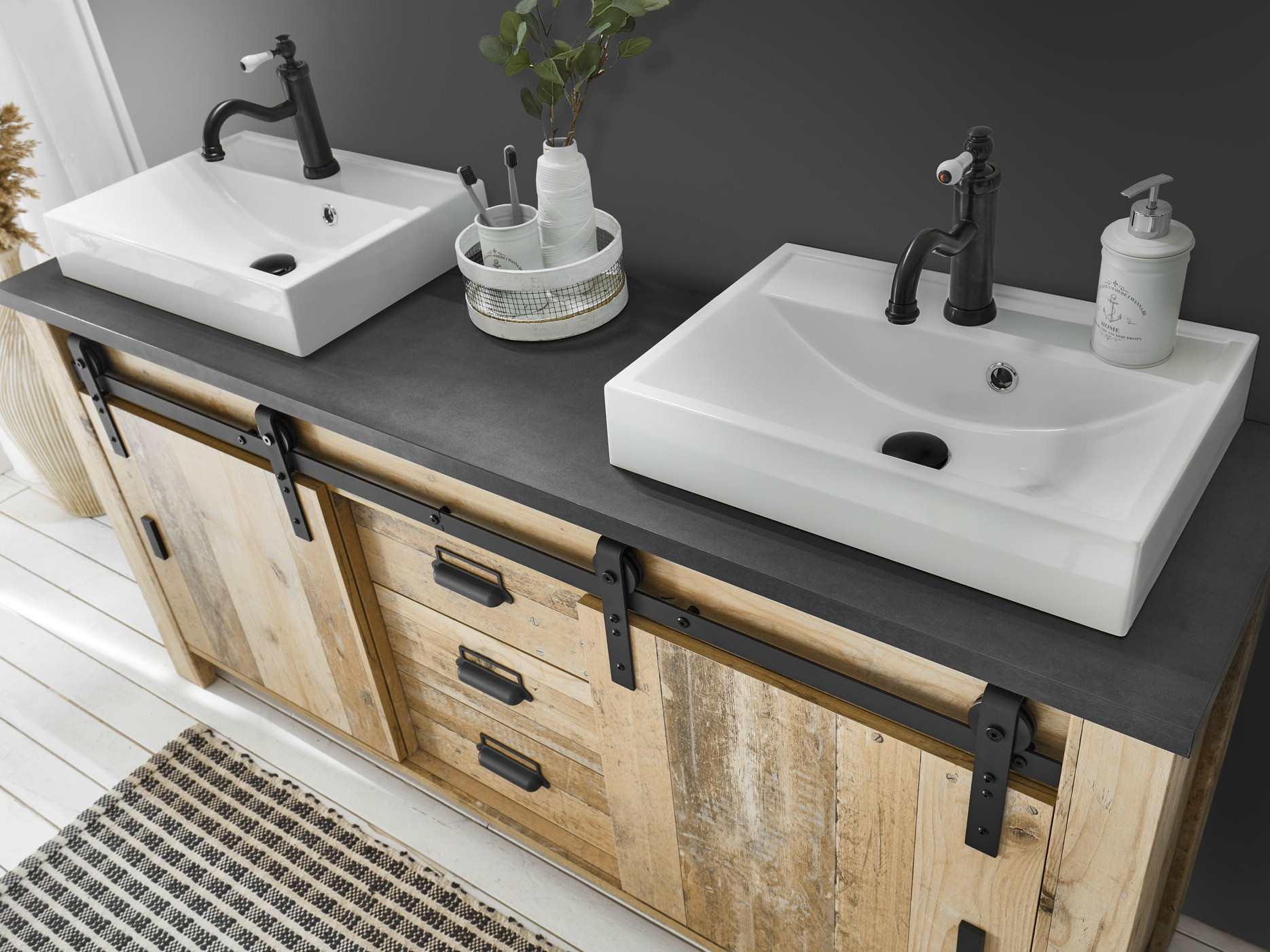 Stående badeværelseskab til håndvask Cirtale 134 (Modnet træ + Antracit)