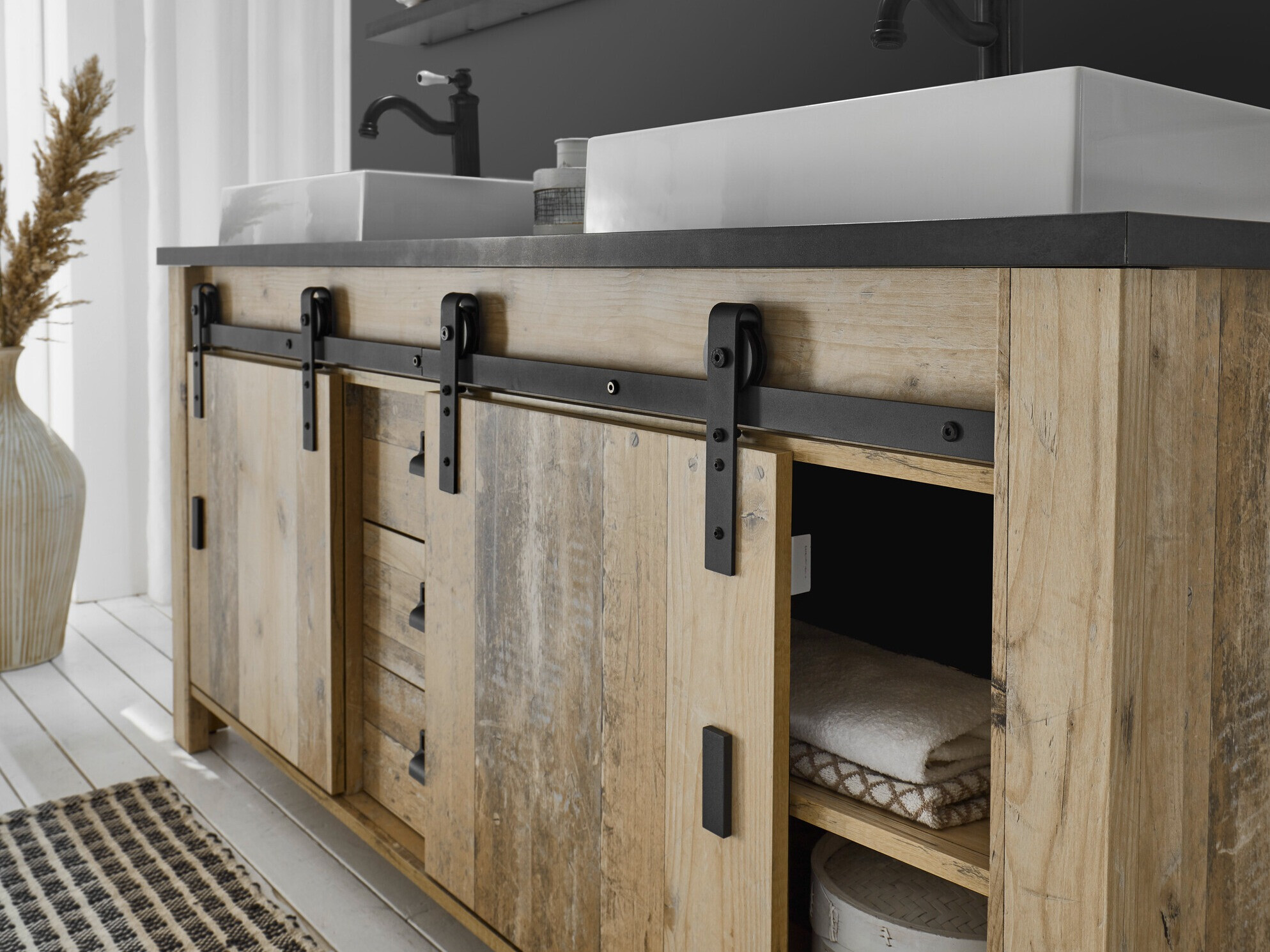 Stående badeværelseskab til håndvask Cirtale 134 (Modnet træ + Antracit)