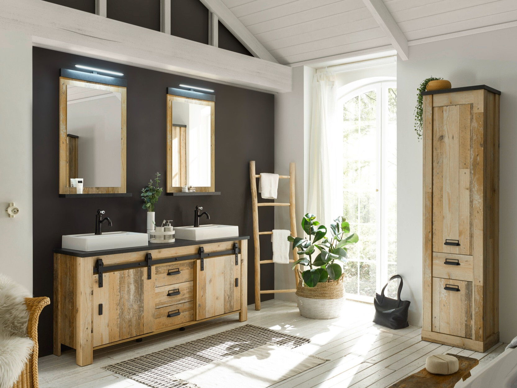 Stående badeværelseskab til håndvask Cirtale 134 (Modnet træ + Antracit)