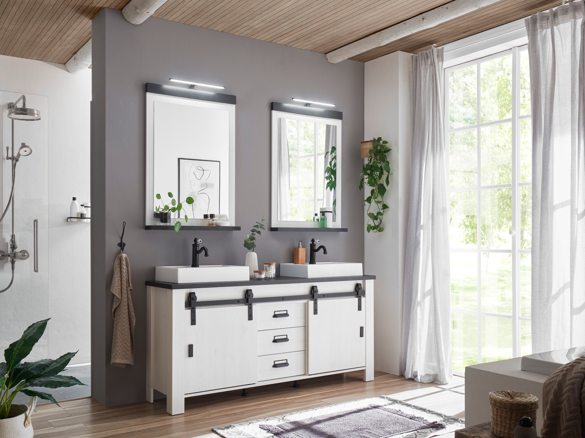 Badeværelsessæt Cirtale 137 (Bleget fyrretræ + Antracit)