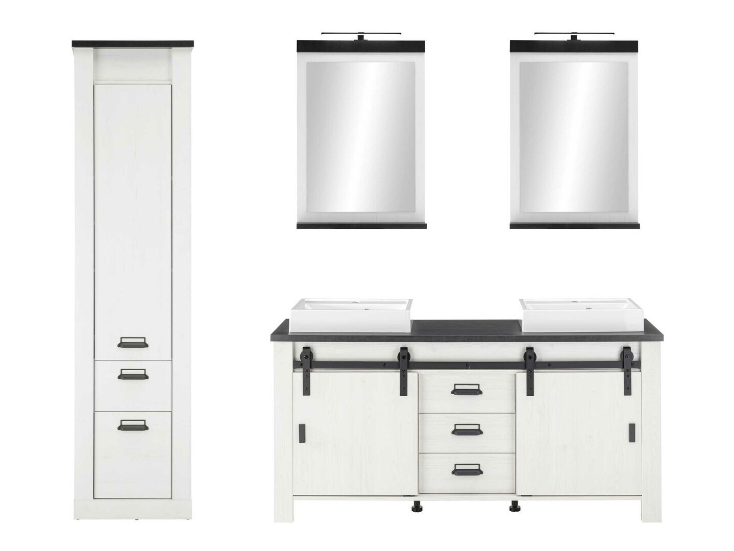 Badeværelsessæt Cirtale 137 (Bleget fyrretræ + Antracit)