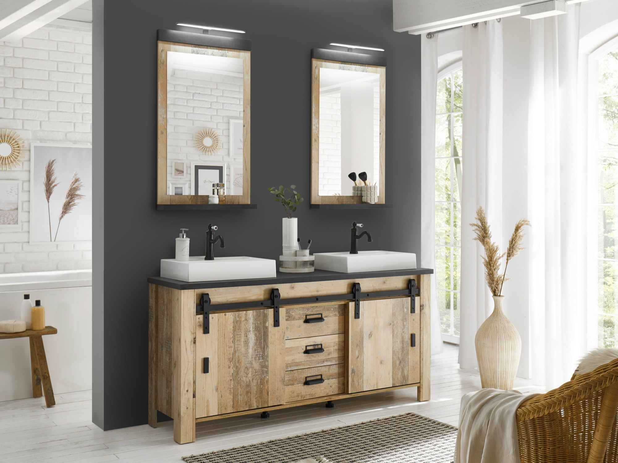 Badeværelsessæt Cirtale 137 (Modnet træ + Antracit)