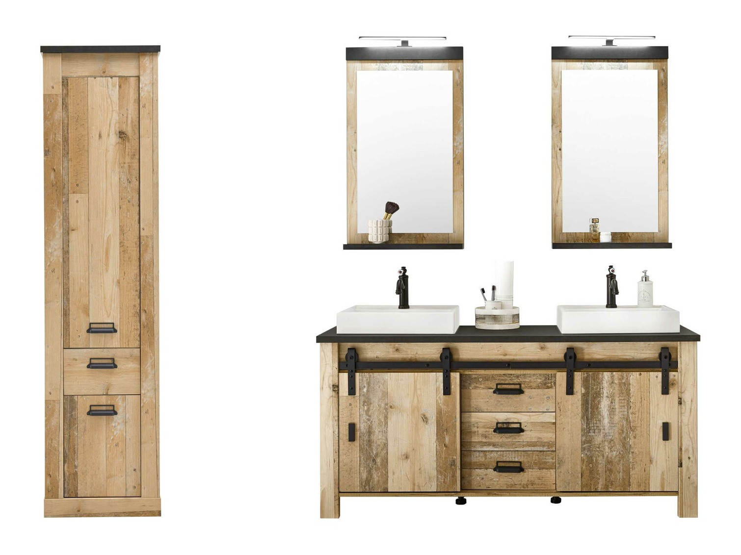 Badeværelsessæt Cirtale 137 (Modnet træ + Antracit)