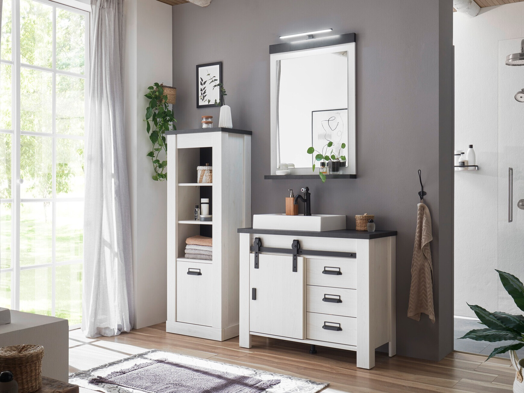 Badeværelsessæt Cirtale 138 (Bleget fyrretræ + Antracit)