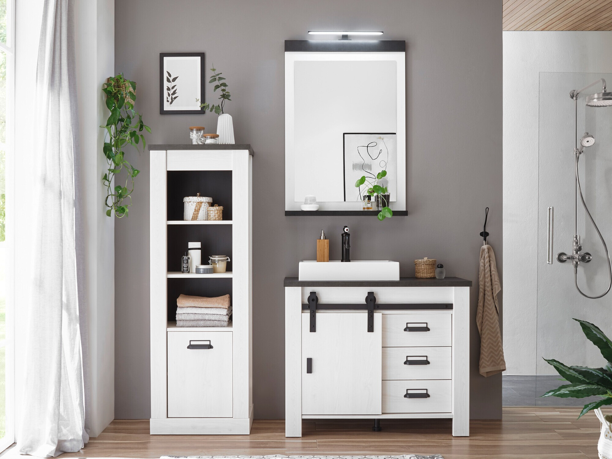 Badeværelsessæt Cirtale 138 (Bleget fyrretræ + Antracit)