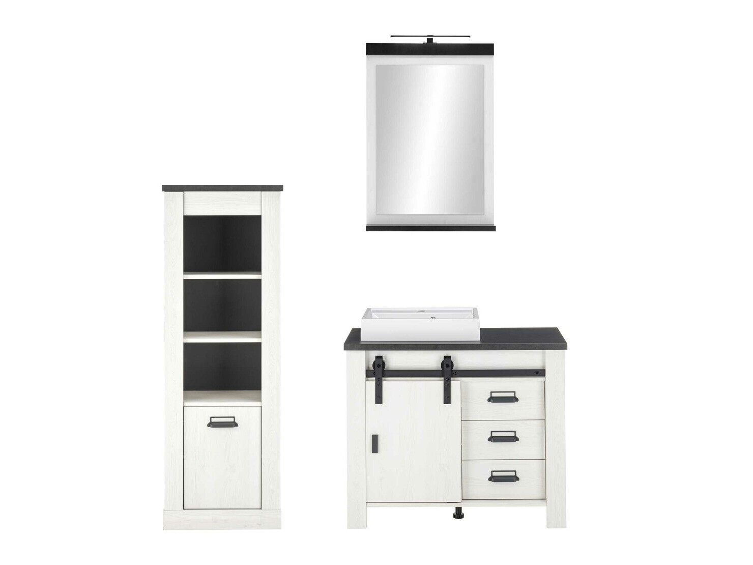 Badeværelsessæt Cirtale 138 (Bleget fyrretræ + Antracit)