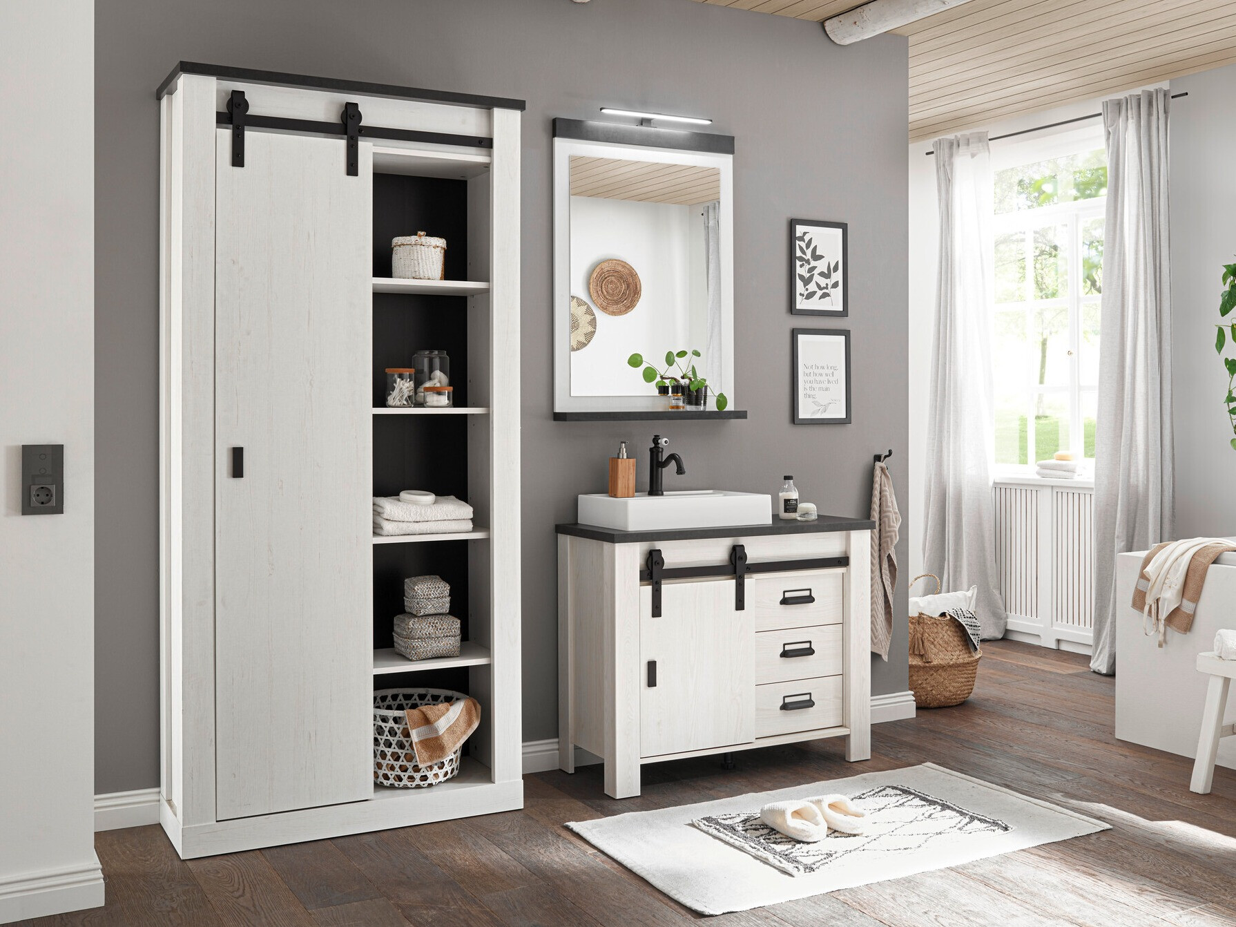 Badeværelsessæt Cirtale 139 (Bleget fyrretræ + Antracit)