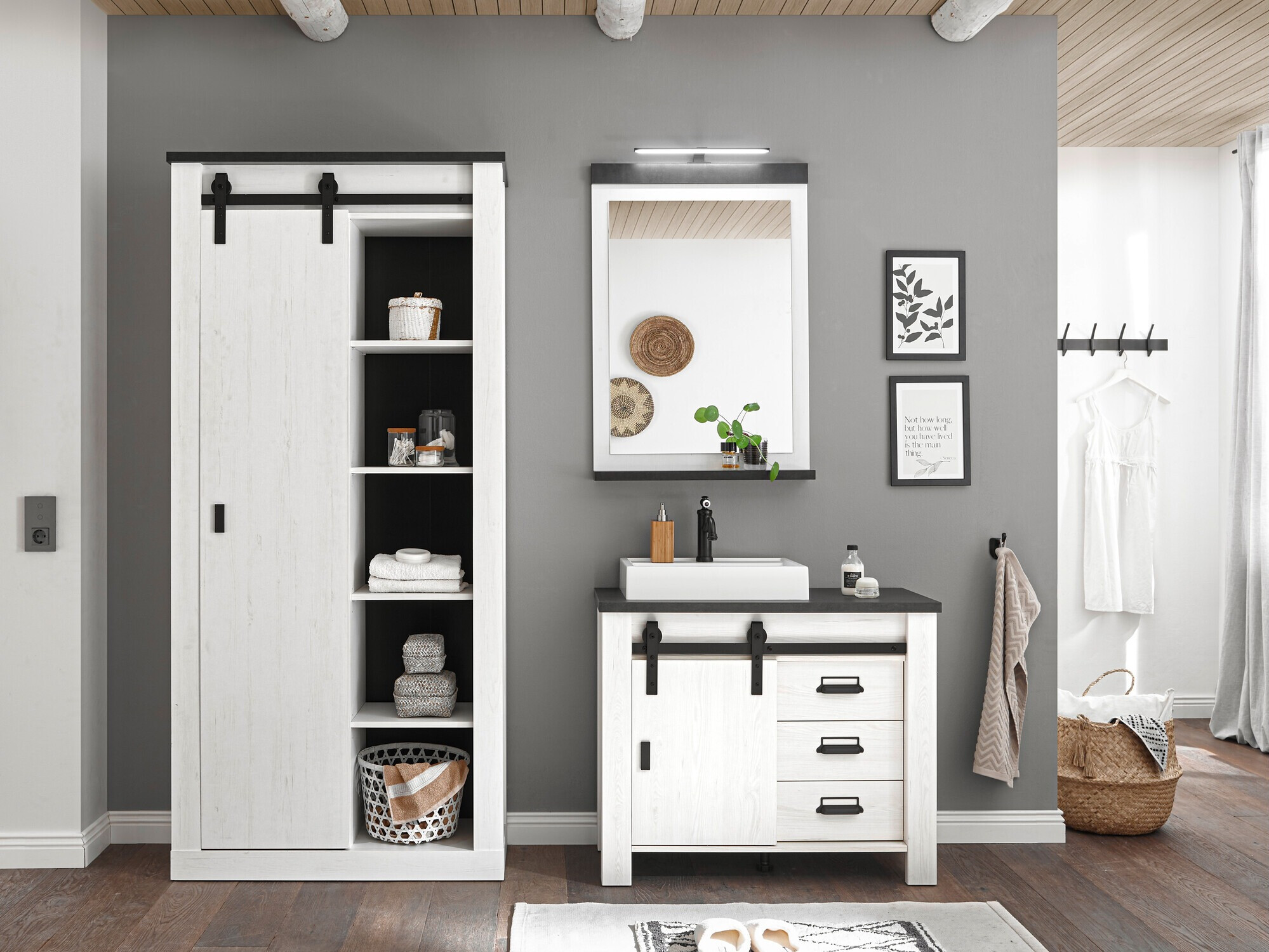 Badeværelsessæt Cirtale 139 (Bleget fyrretræ + Antracit)