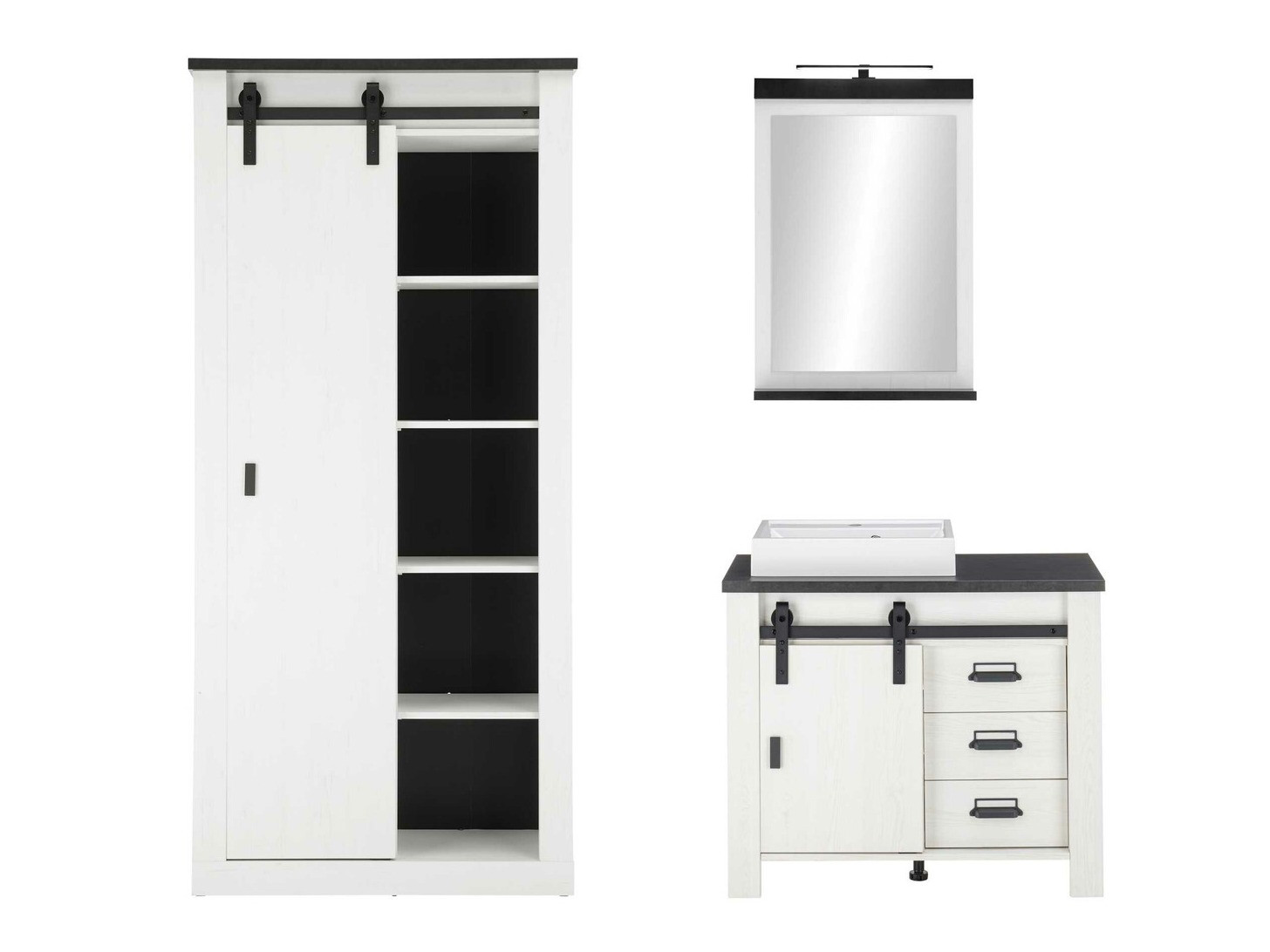 Badeværelsessæt Cirtale 139 (Bleget fyrretræ + Antracit)