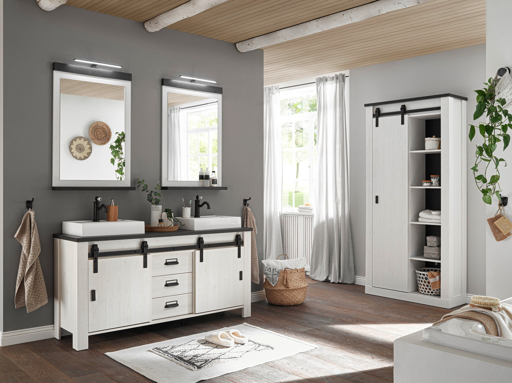 Badeværelsessæt Cirtale 140 (Bleget fyrretræ + Antracit)