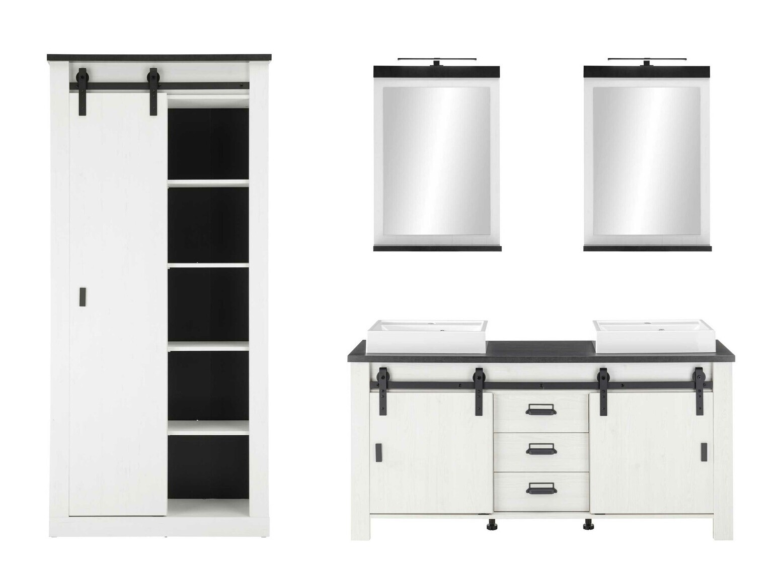 Badeværelsessæt Cirtale 140 (Bleget fyrretræ + Antracit)