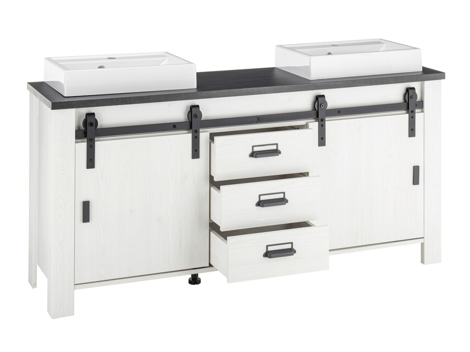 Badeværelsessæt Cirtale 140 (Bleget fyrretræ + Antracit)