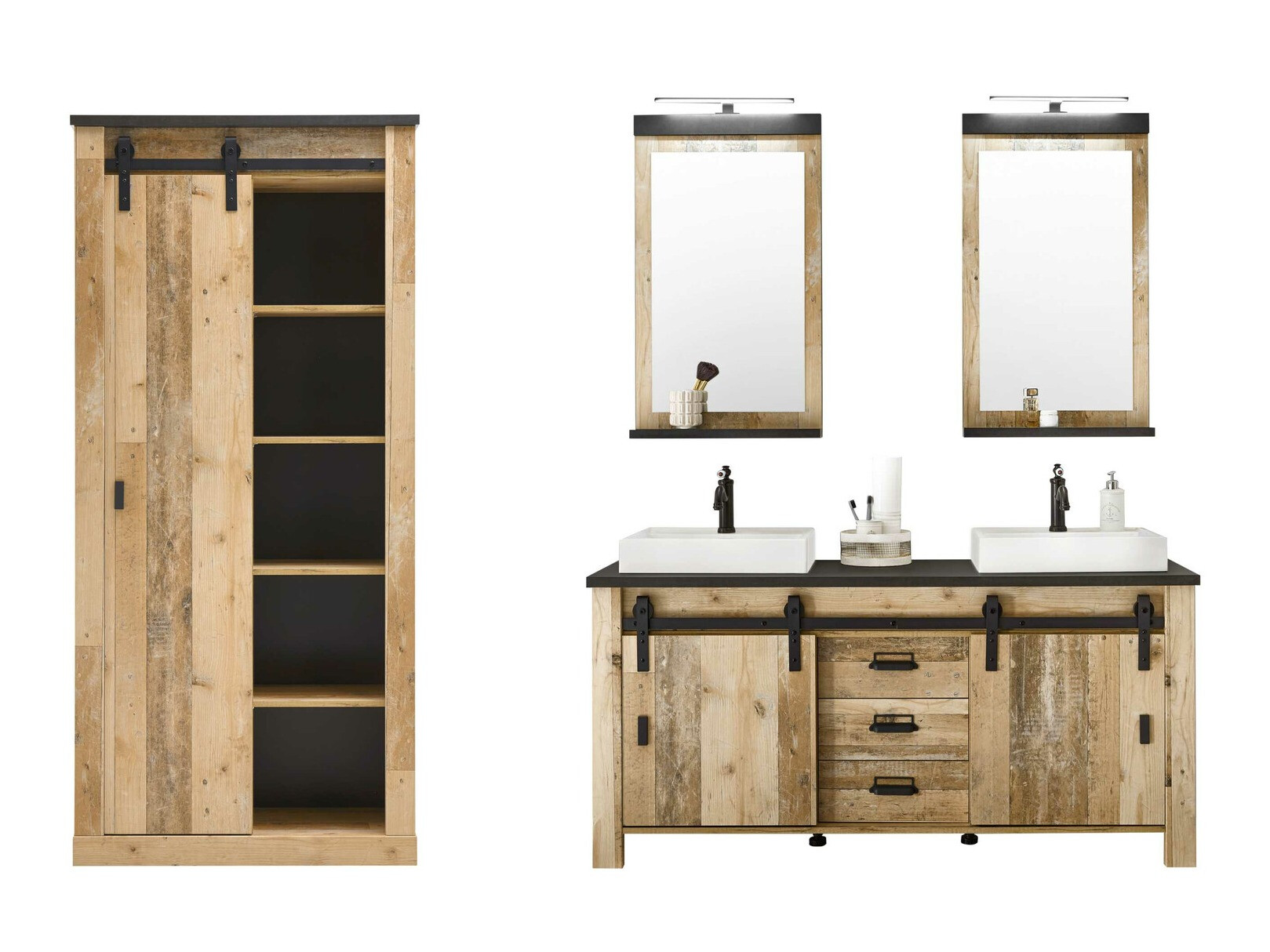 Badeværelsessæt Cirtale 140 (Modnet træ + Antracit)