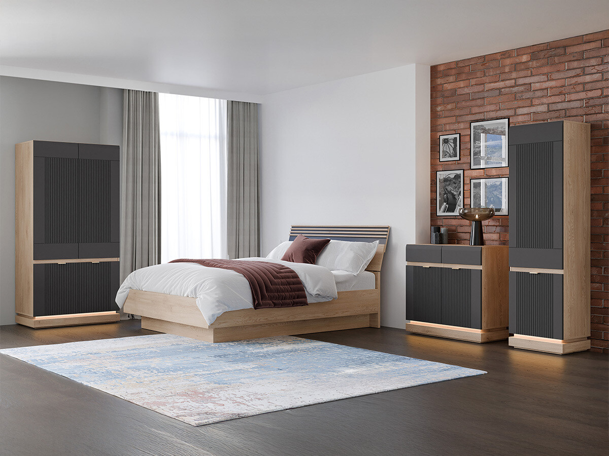 Soveværelsessæt Teselbu 117 (Antracit + Egetræ)