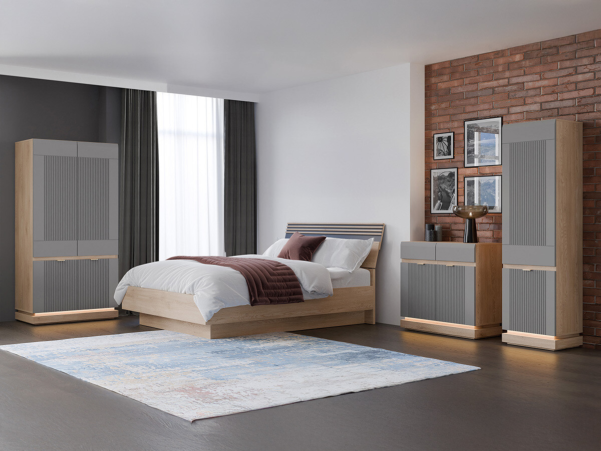 Soveværelsessæt Teselbu 117 (Grå + Egetræ)