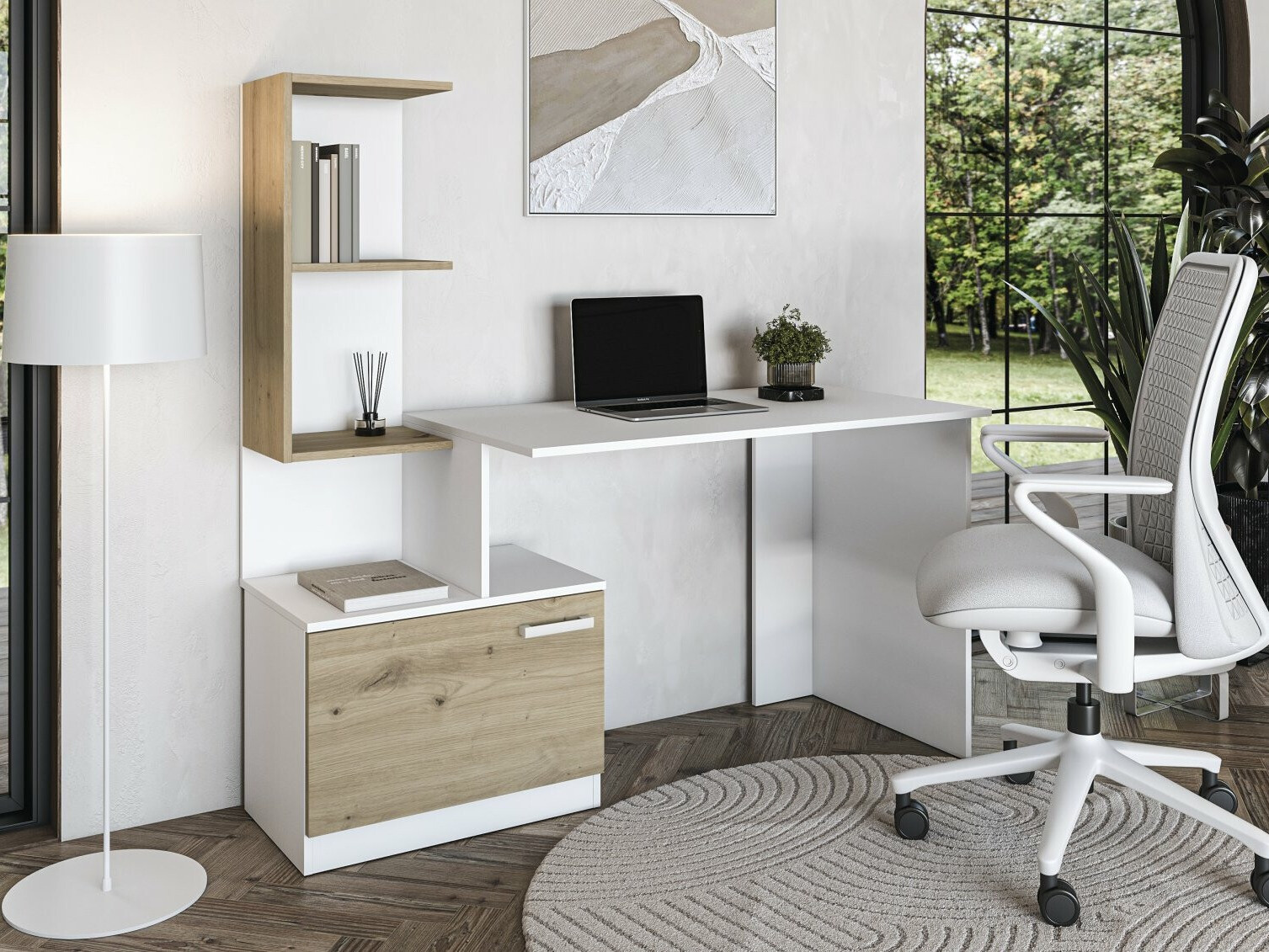 Skrivebord Houston 1948 (Hvid + Artisan eg)