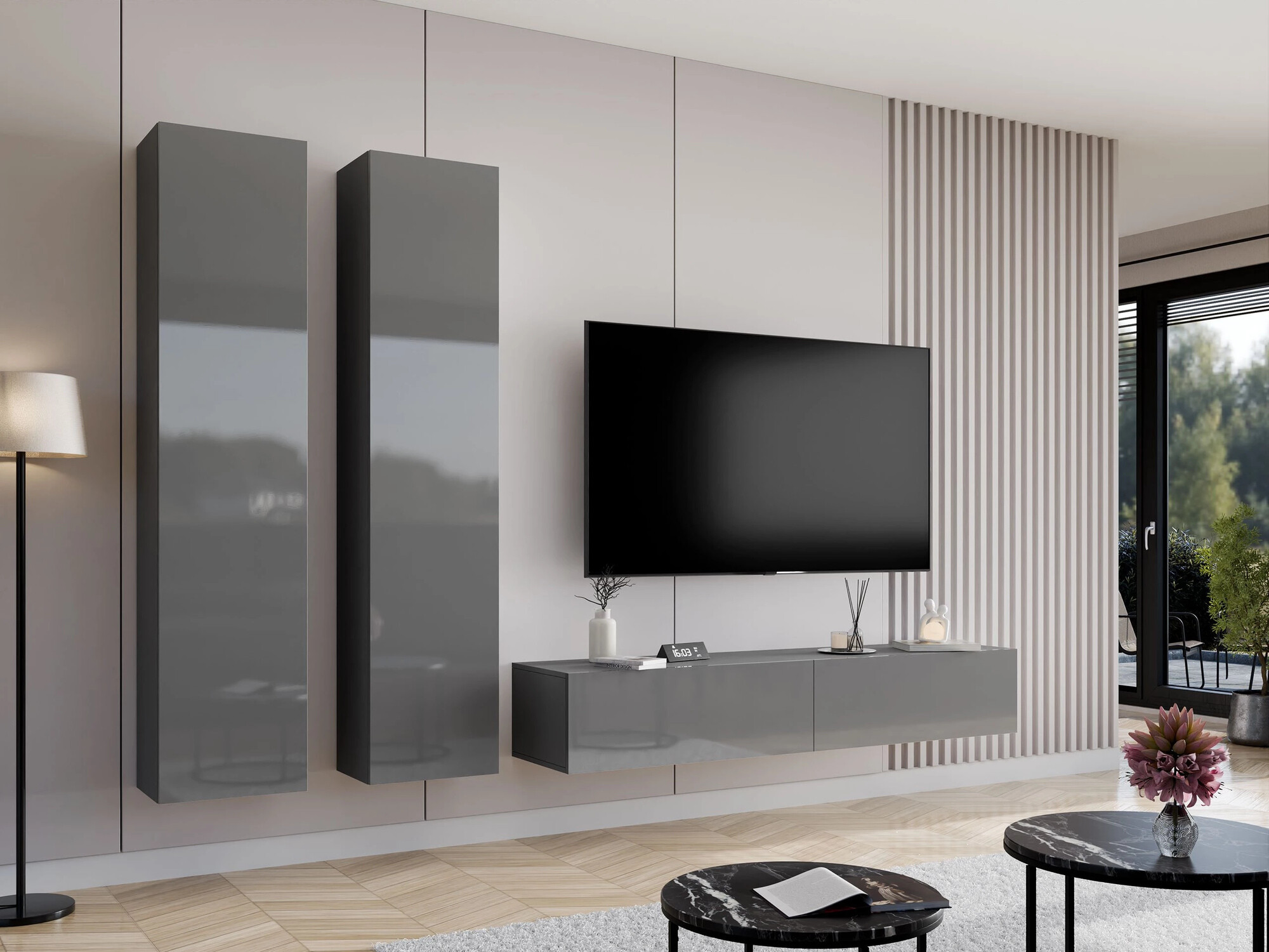 Stuemøbelsæt Venenou 103 (Grå + Gloss grå)