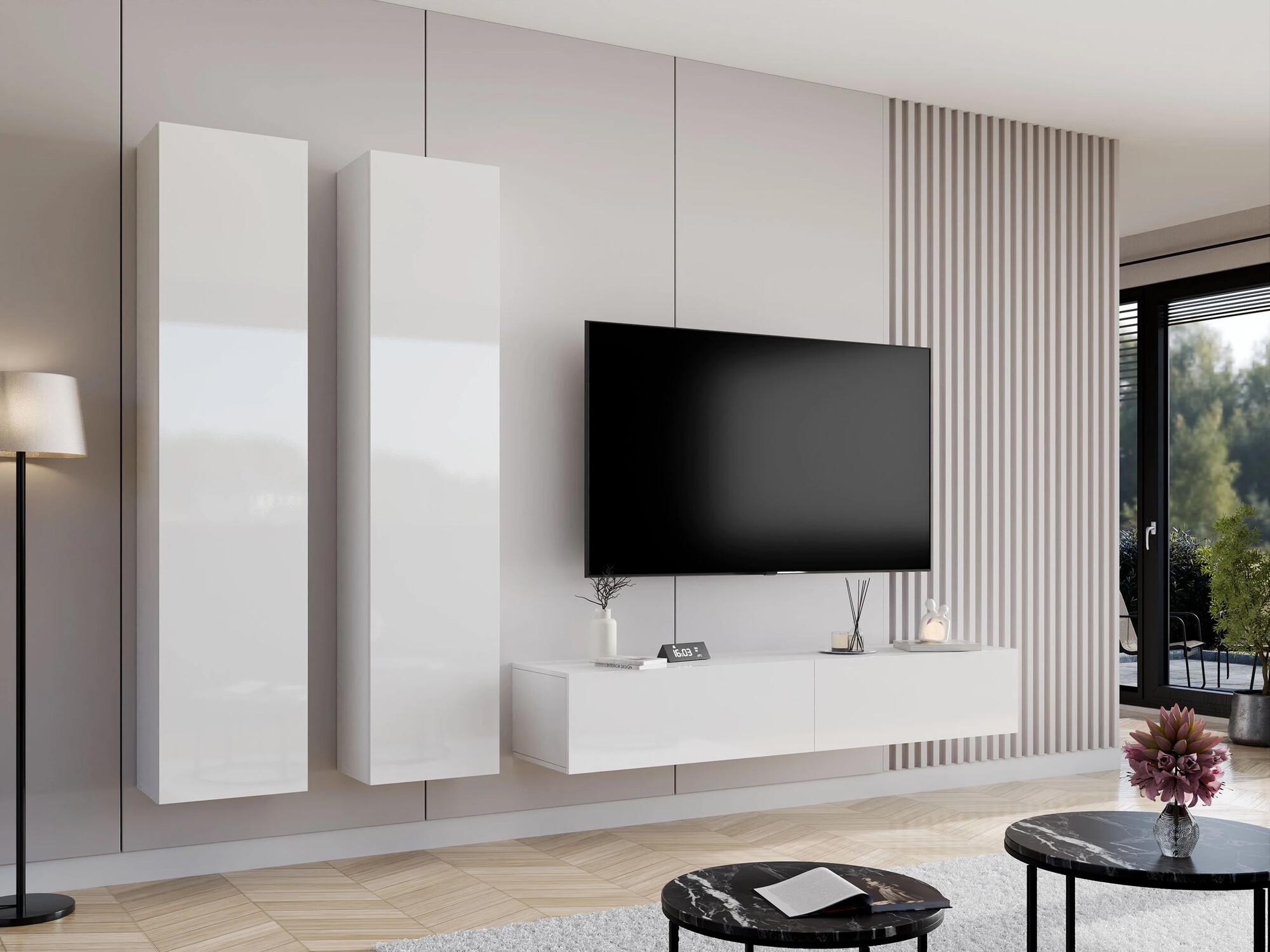 Stuemøbelsæt Venenou 103 (Hvid + Glansfuld hvid)