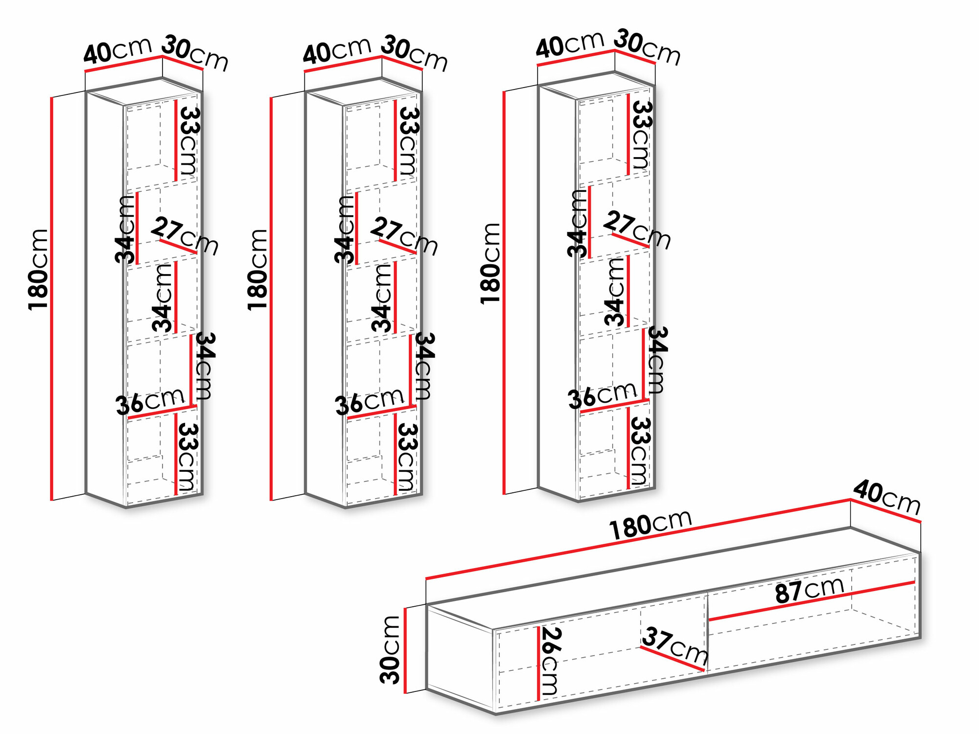 Stuemøbelsæt Vilrin (Hvid + Glansfuld hvid)