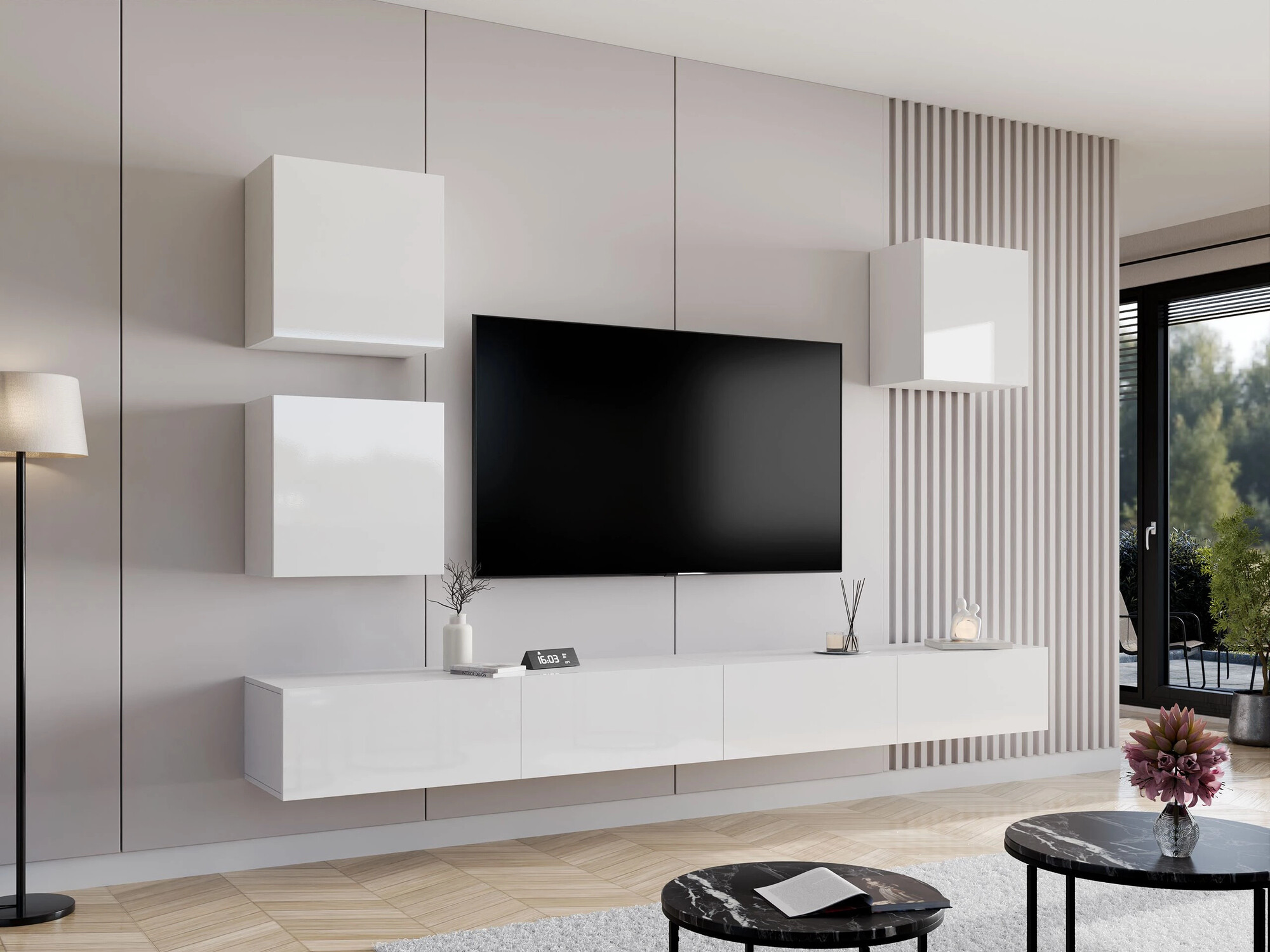 Stuemøbelsæt Vilrin III (Hvid + Glansfuld hvid)