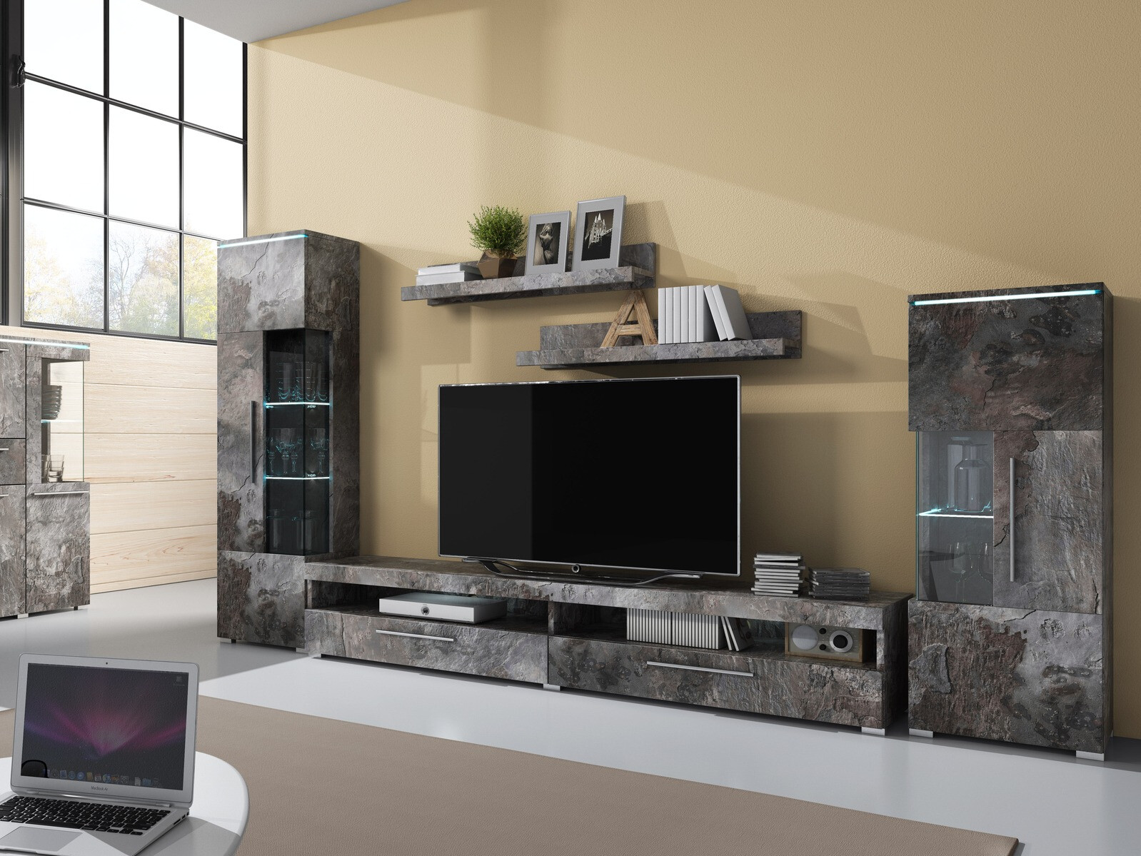 Sæt med vægmonterede reoler Torvire 105 (Mørk beton)