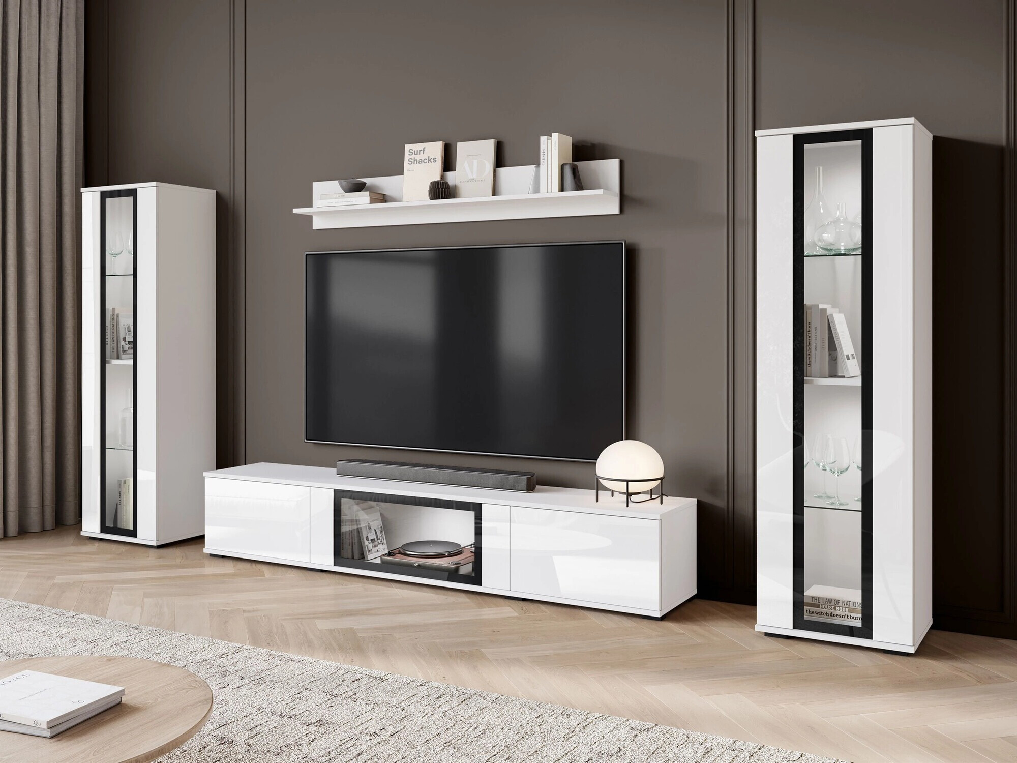 Stuemøbelsæt Torcame 103 (Hvid + Glansfuld hvid)