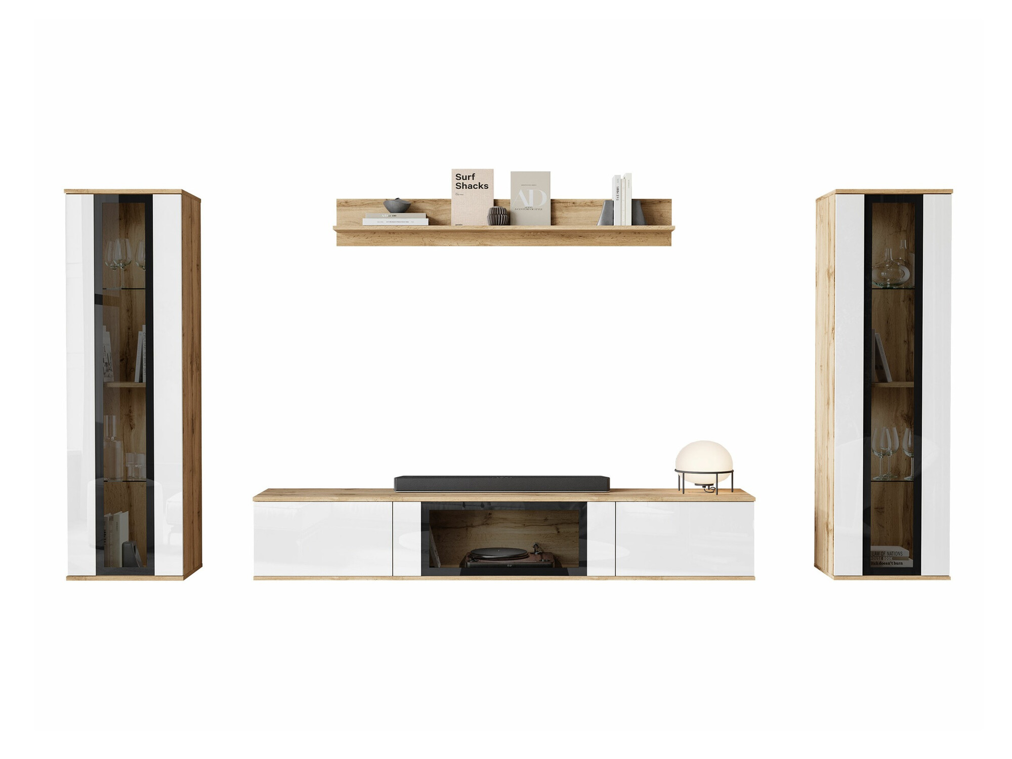 Stuemøbelsæt Torcame 103 (Wotan eg + Glansfuld hvid)