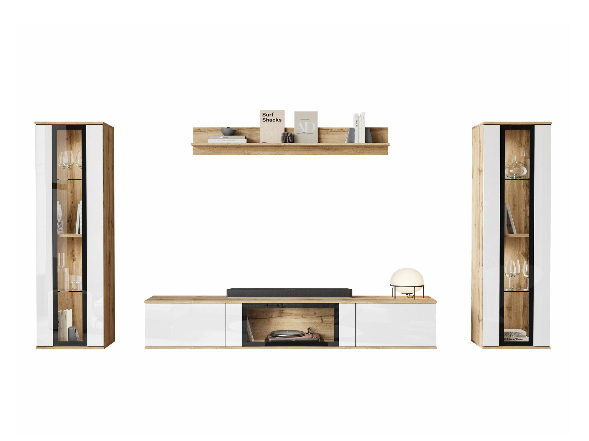 Stuemøbelsæt Torcame 103 (Wotan eg + Glansfuld hvid)