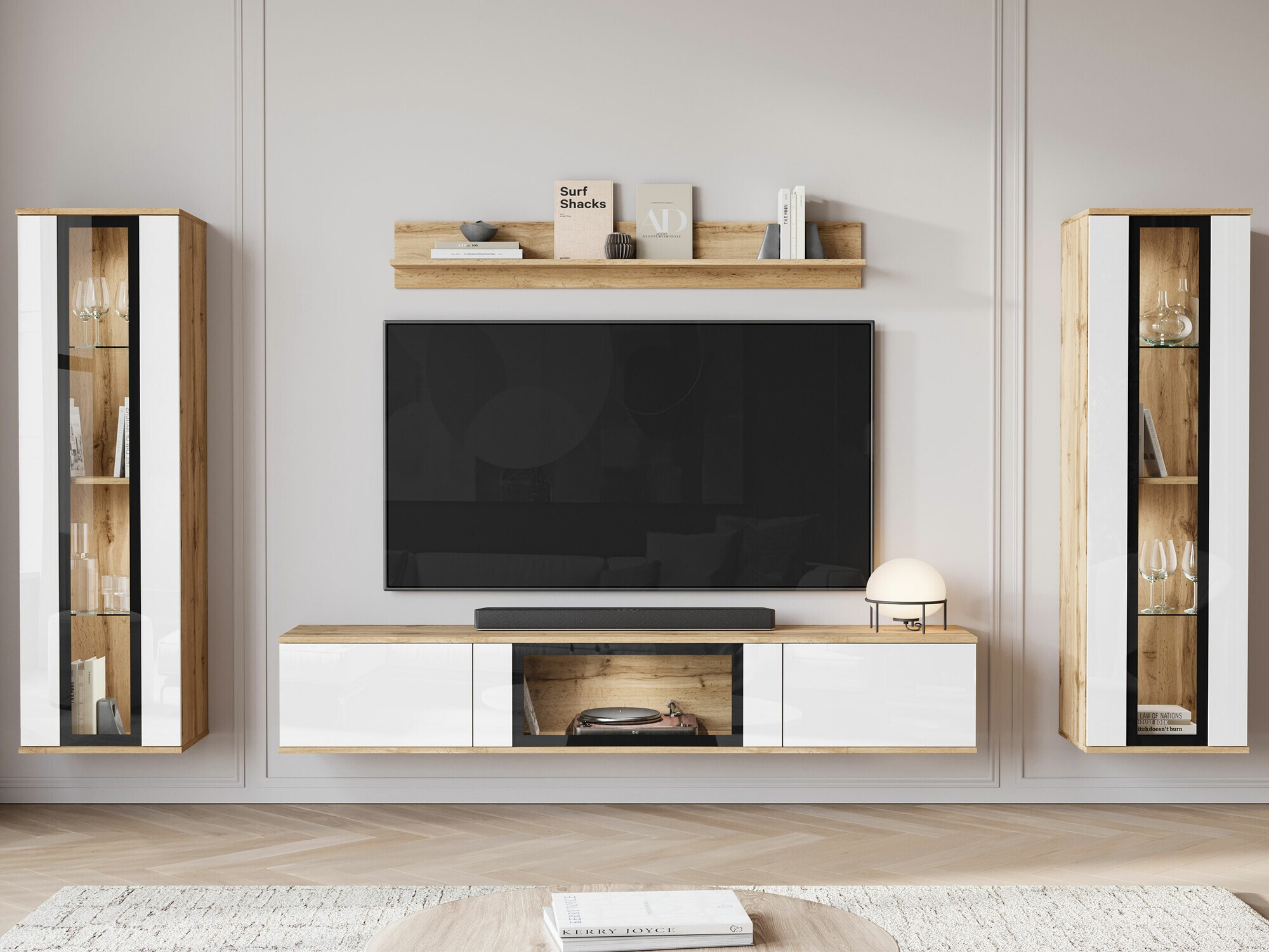 Stuemøbelsæt Torcame 103 (Wotan eg + Glansfuld hvid)