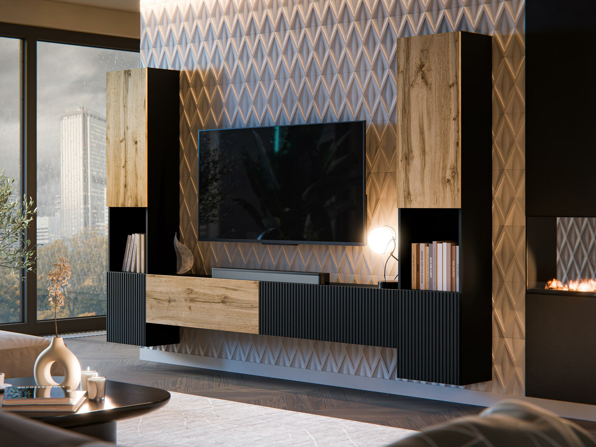 Stuemøbelsæt Calveru 107 (Sort + Wotan eg)