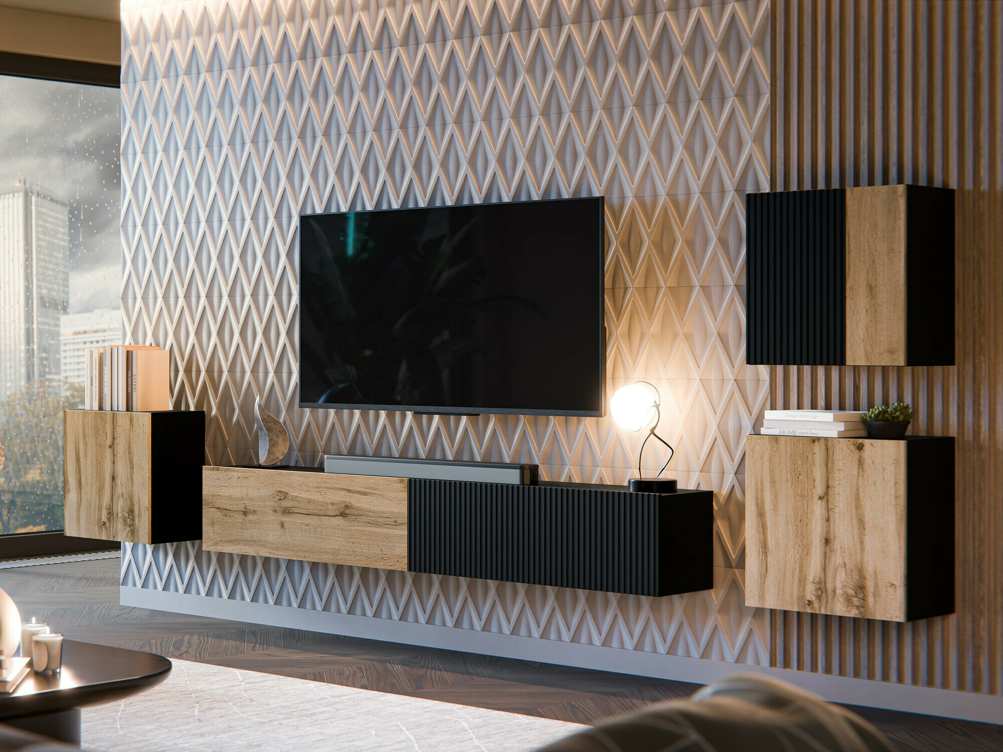 Stuemøbelsæt Calveru 108 (Sort + Wotan eg)