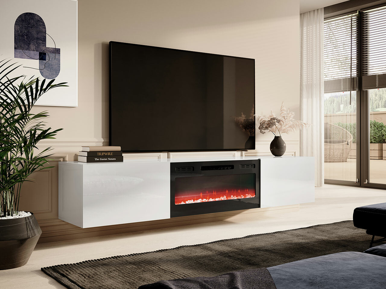 TV-bord Imago I (Hvid + Glansfuld hvid)