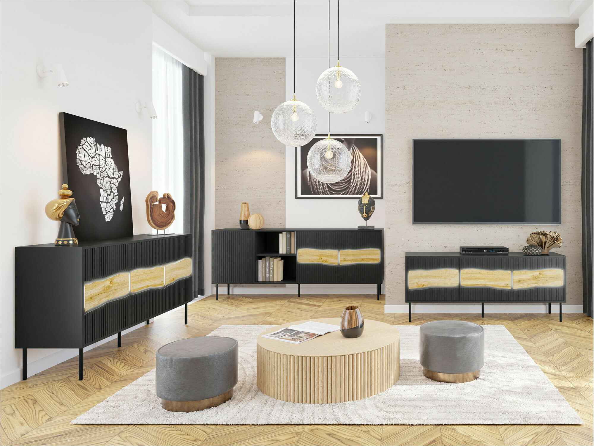 Stuemøbelsæt Monevare 105 (Sort + Wotan eg)