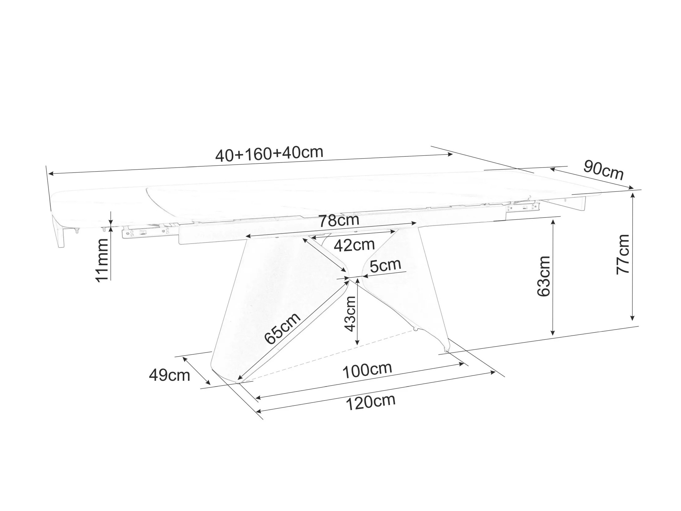 Bord Detroit 757 (Hvid marmor + Sort)
