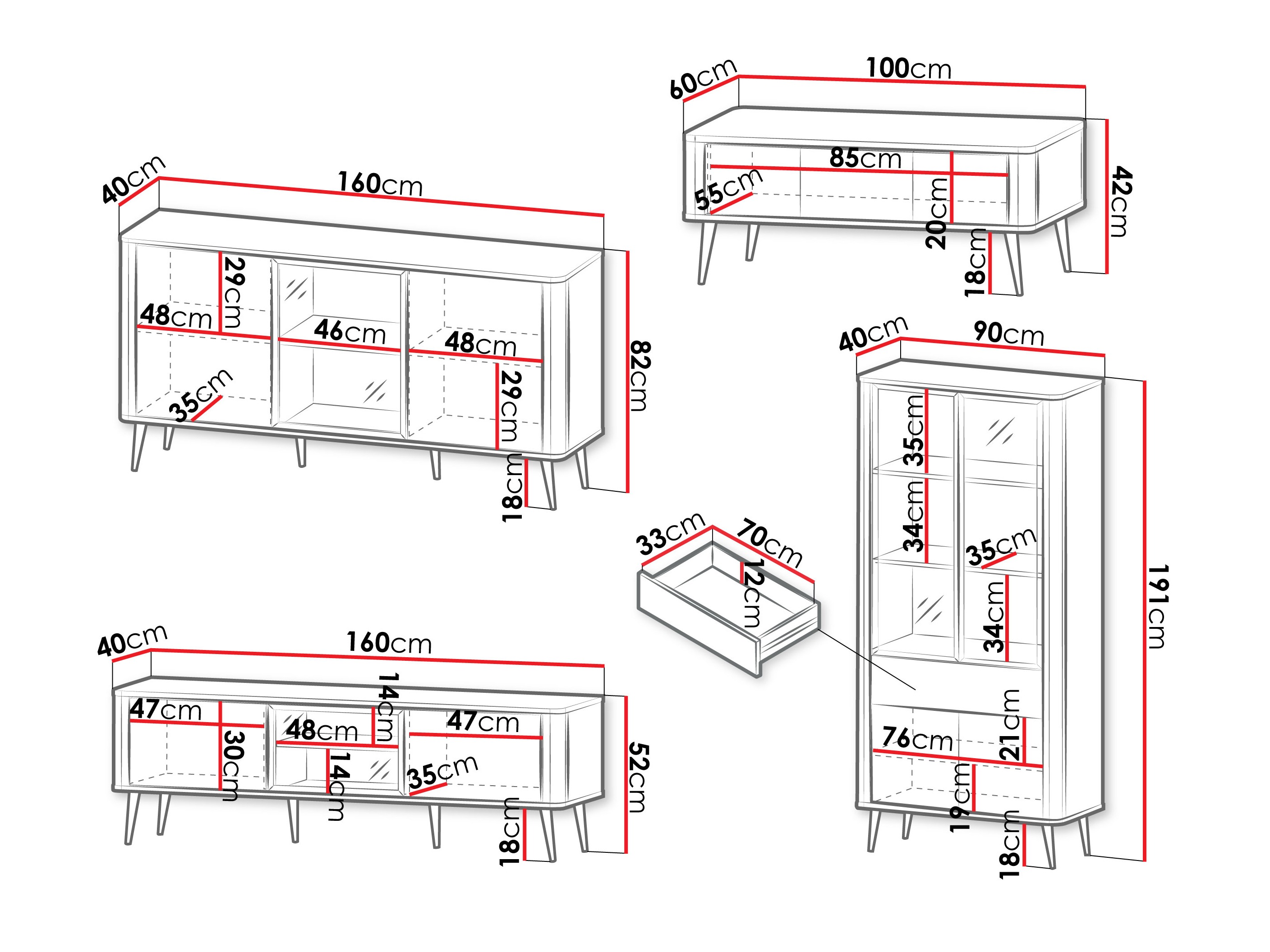 Stuemøbelsæt Lufela 120 (Kashmir + Valnød)