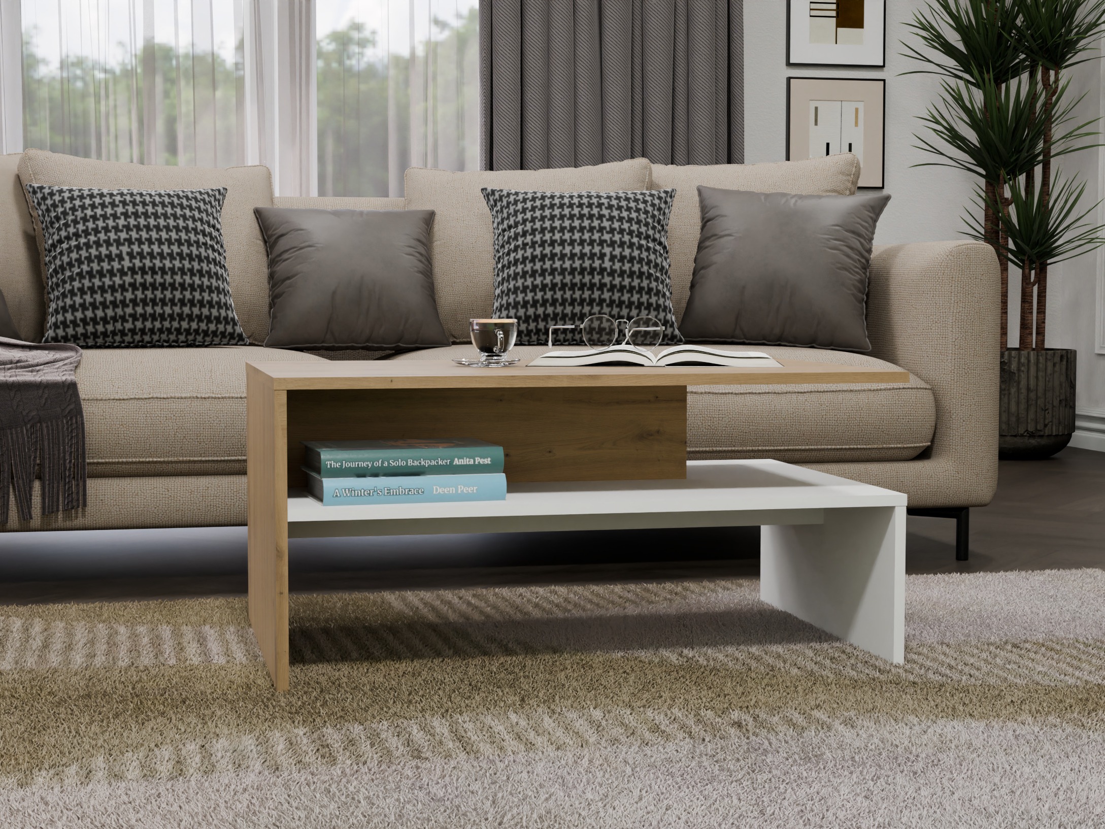 Sofabord Mandeville 199 (Artisan eg + Hvid)