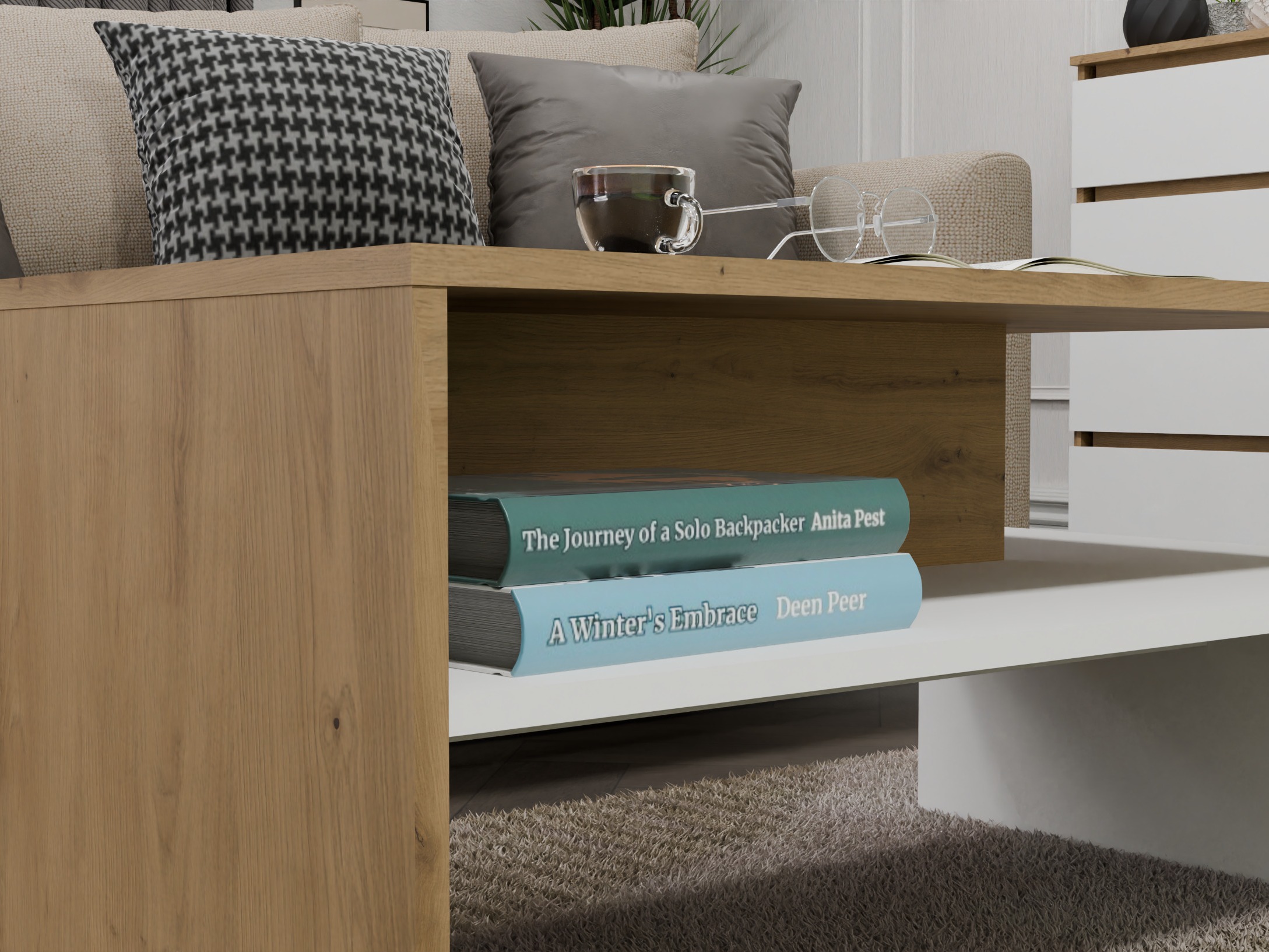 Sofabord Mandeville 199 (Artisan eg + Hvid)