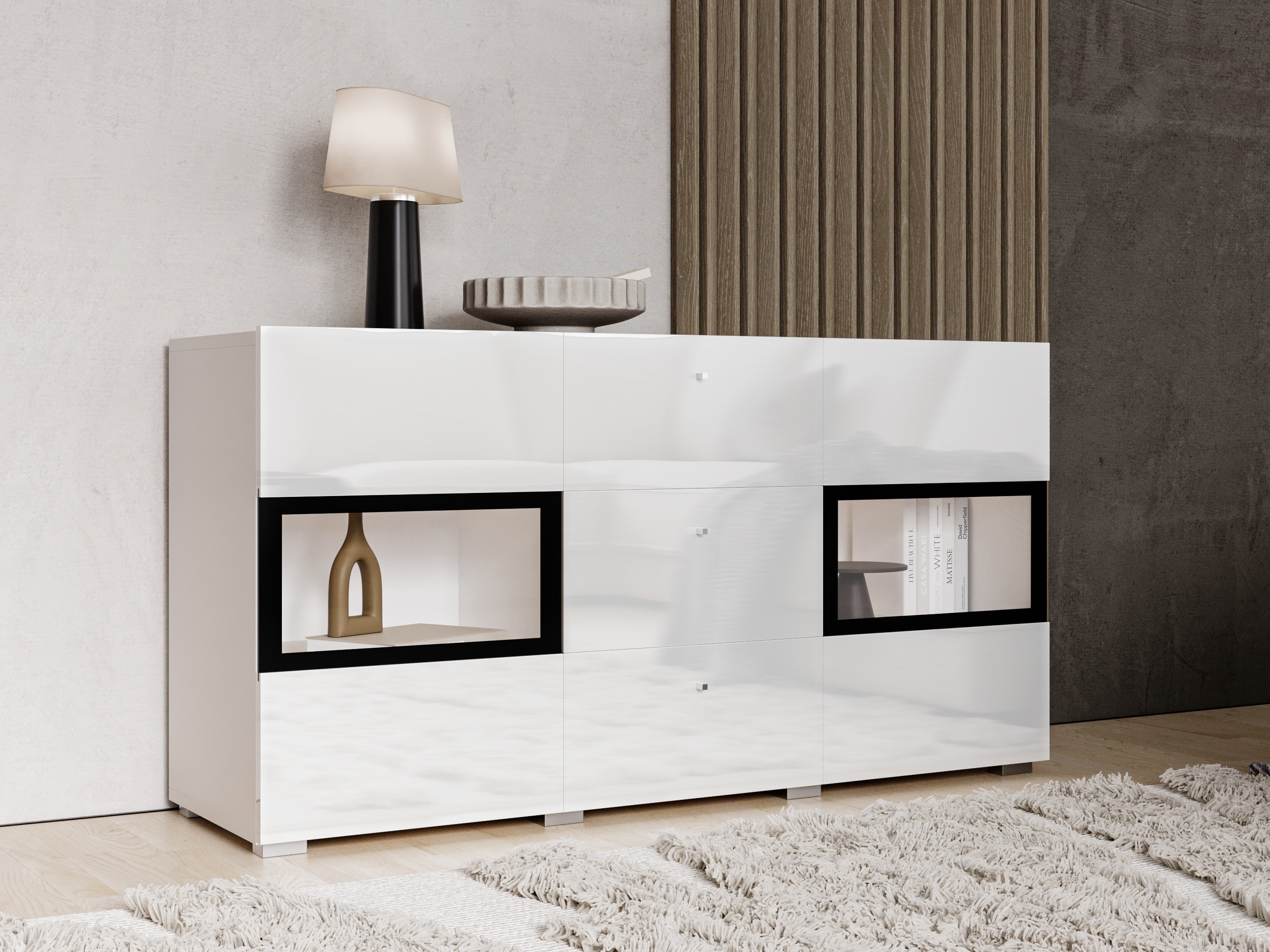 Kommode Serodeu 101 (Hvid + Glansfuld hvid)